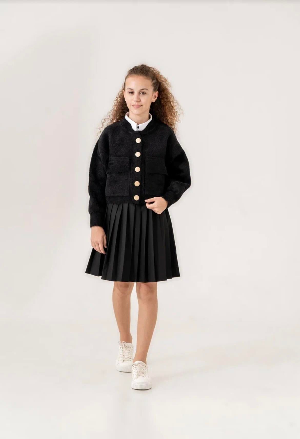 PELUŞ DÜĞMELİ CEKET HIRKA SİYAH