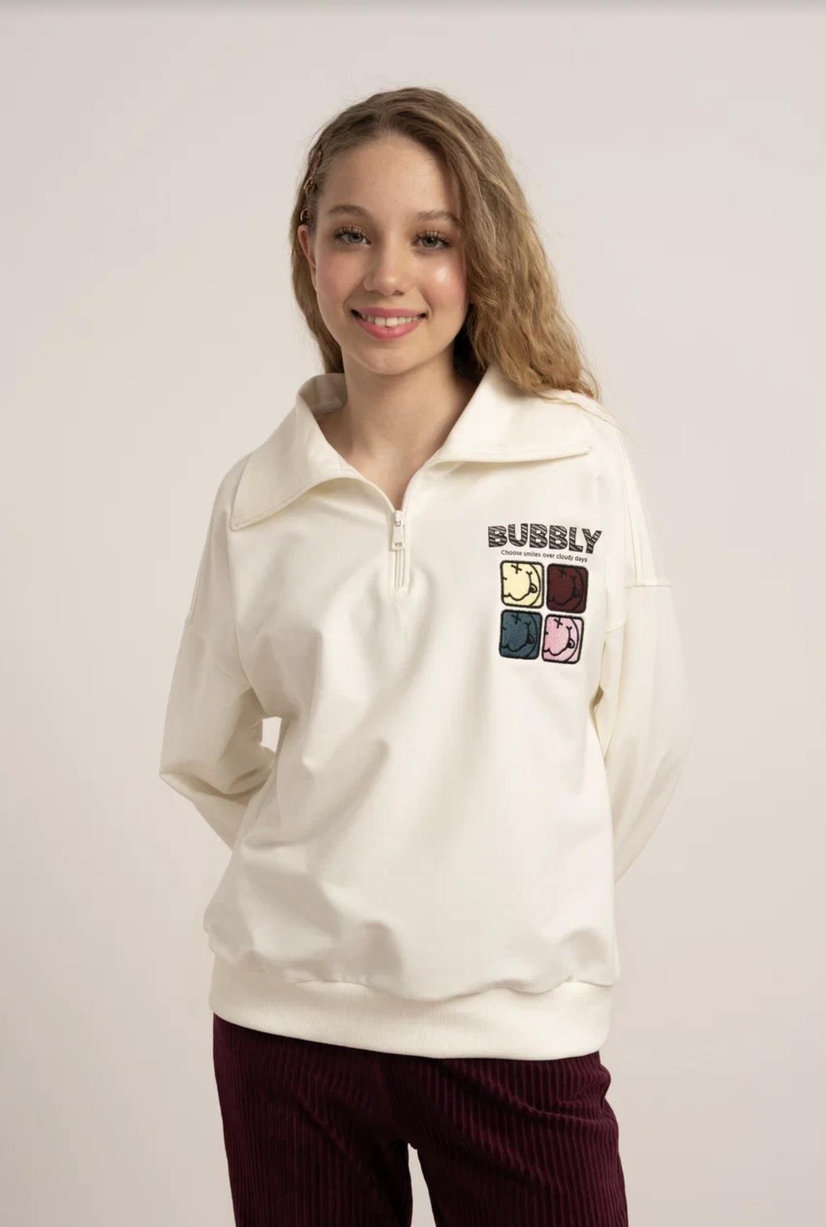 POLO YAKA İKİ İPLİK POLO YAKA OVERSİZE SWEATSHİRT EKRU