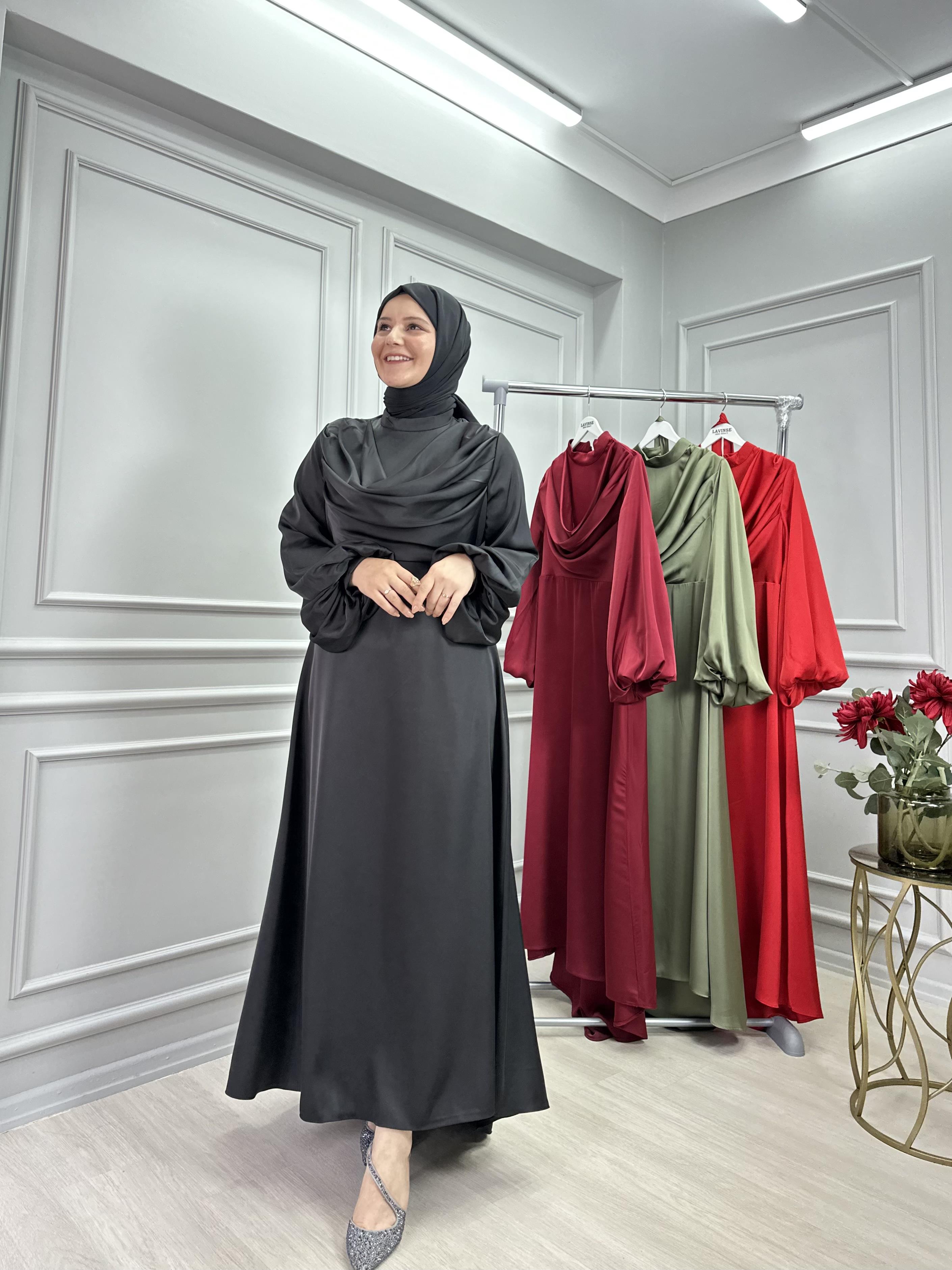 SİYAH SATEN ABİYE ELBİSE