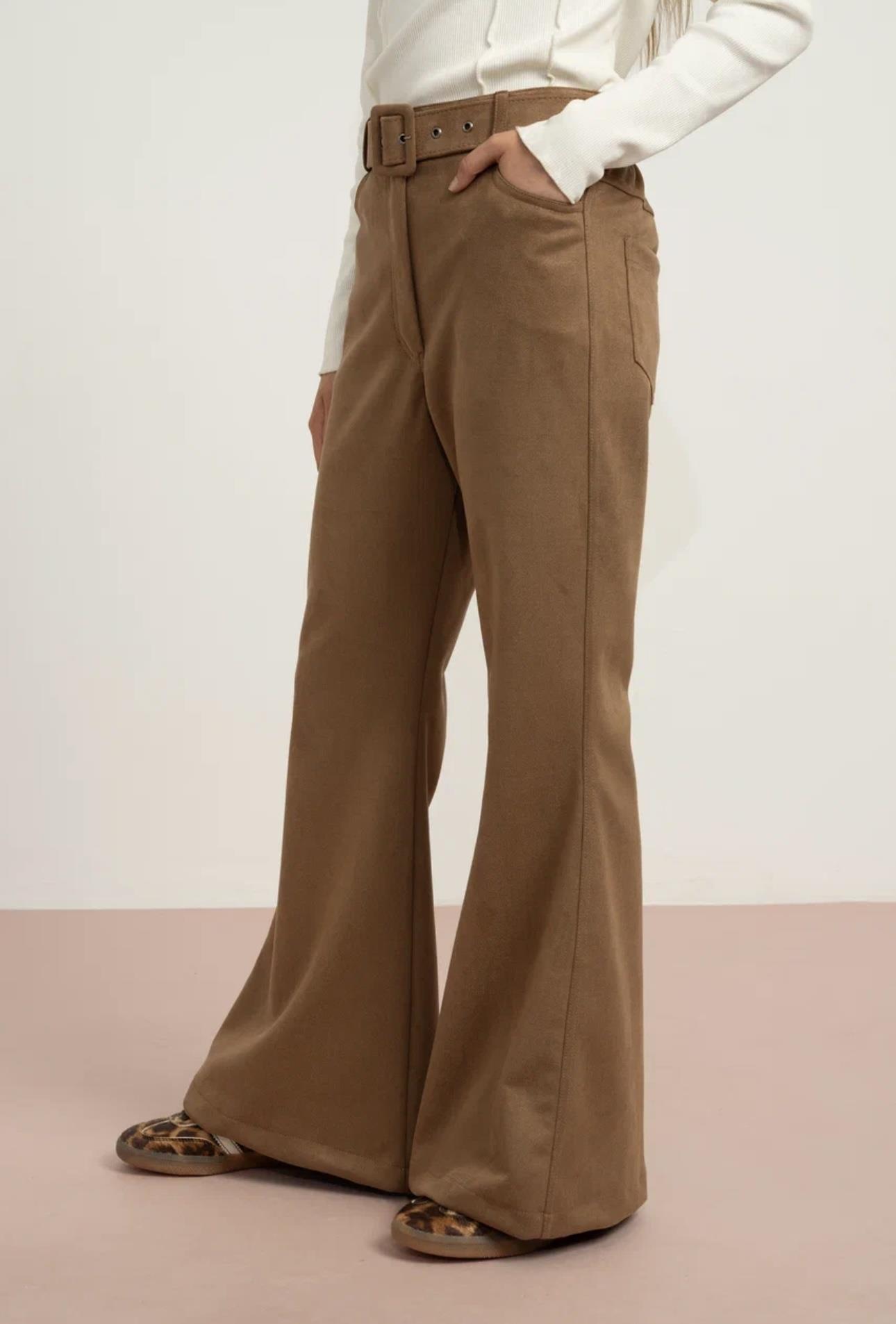 SÜET KEMERLİ İSPANYOL PAÇA PANTOLON VİZON