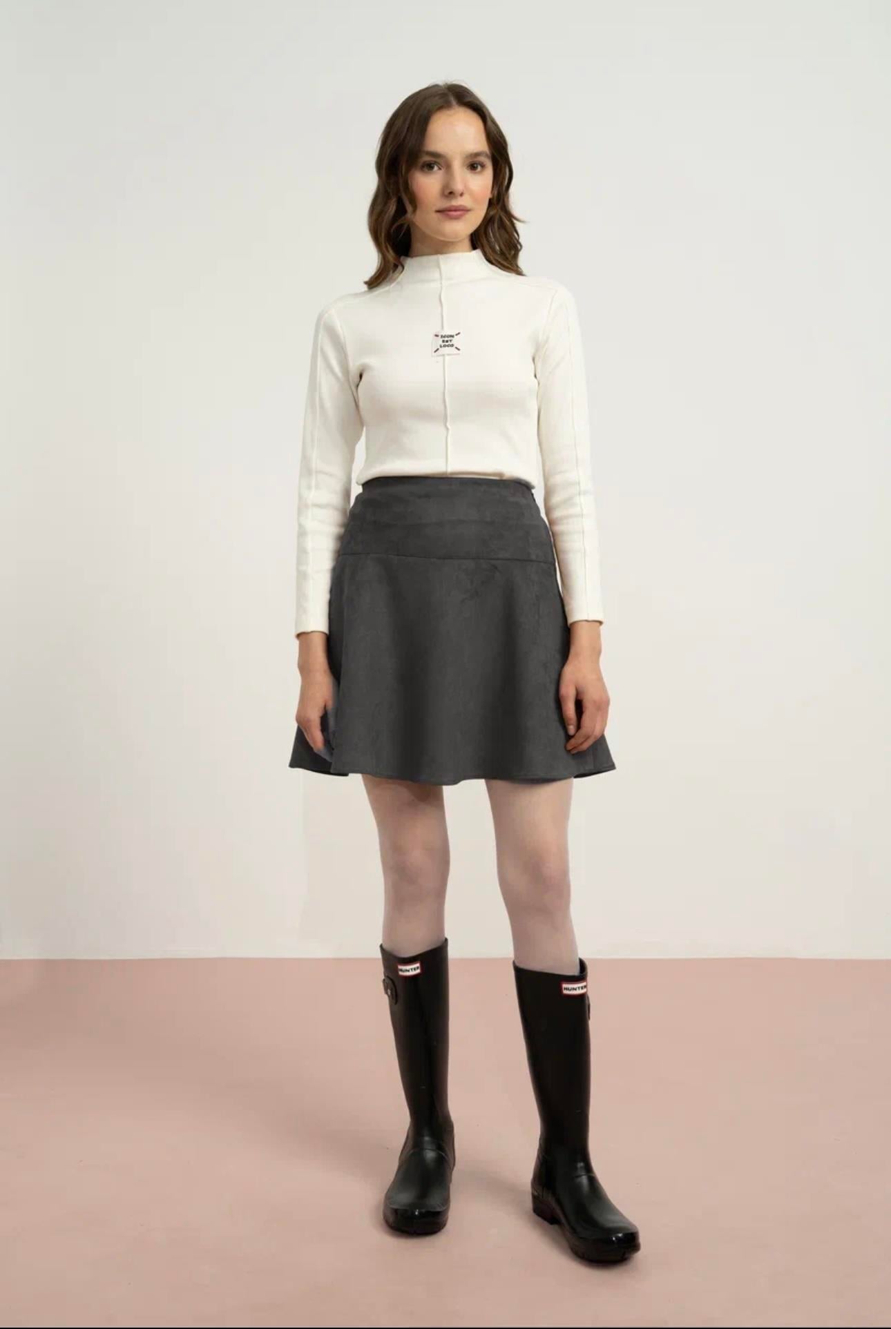 SÜET KLOŞ ETEK ANTRASİT