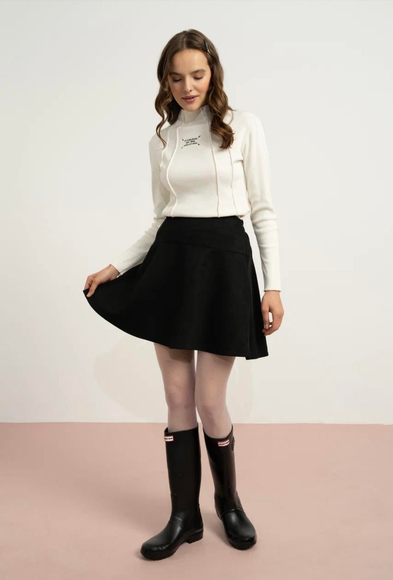 SÜET KLOŞ ETEK SİYAH