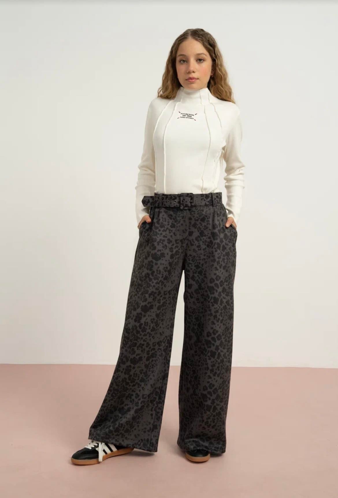 SÜET LEOPAR DESENLİ PALAZZO PANTOLON ANTRASİT 