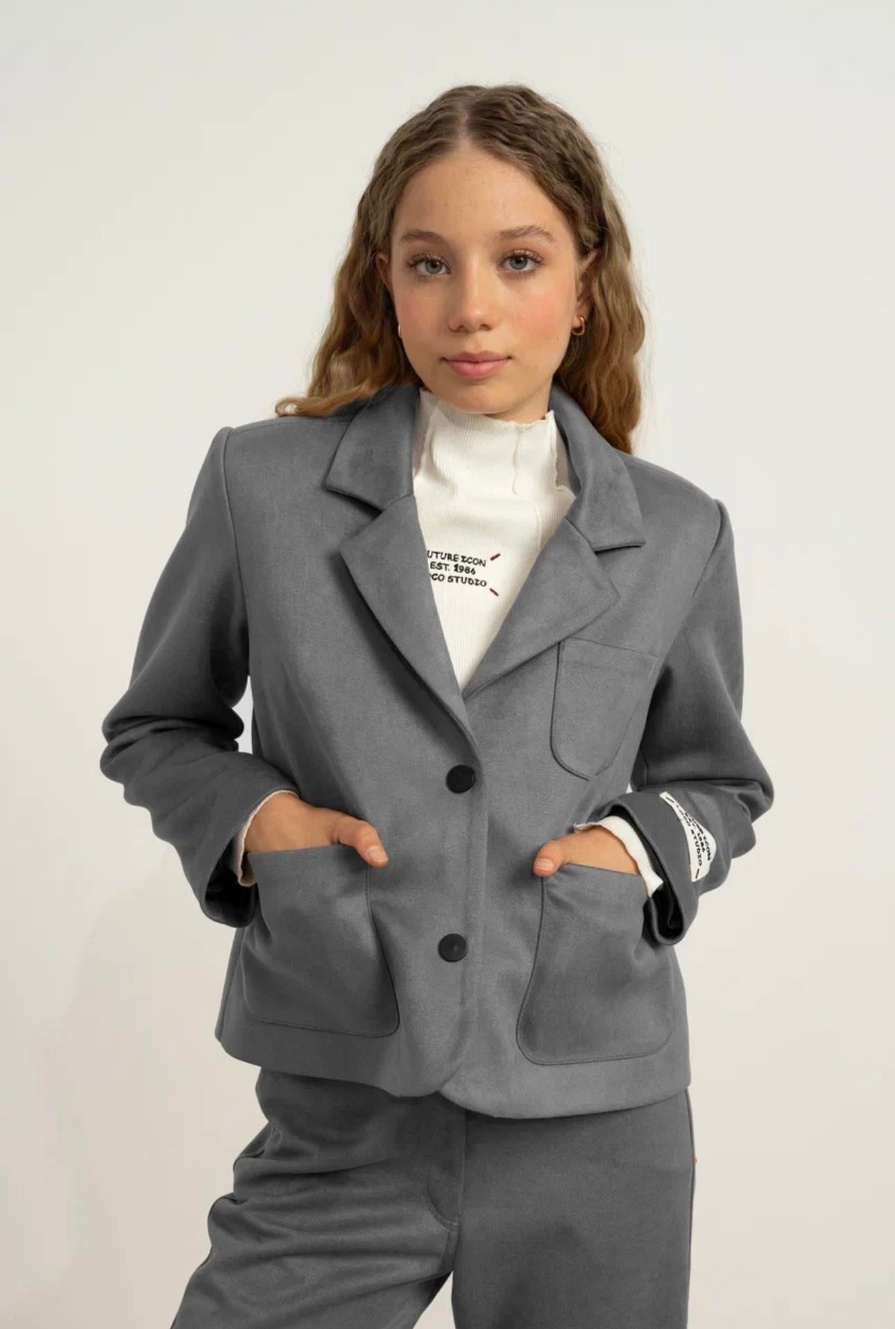 SÜET MİNİ KIZ ÇOCUK  BLAZER CEKET ANTRASİT 