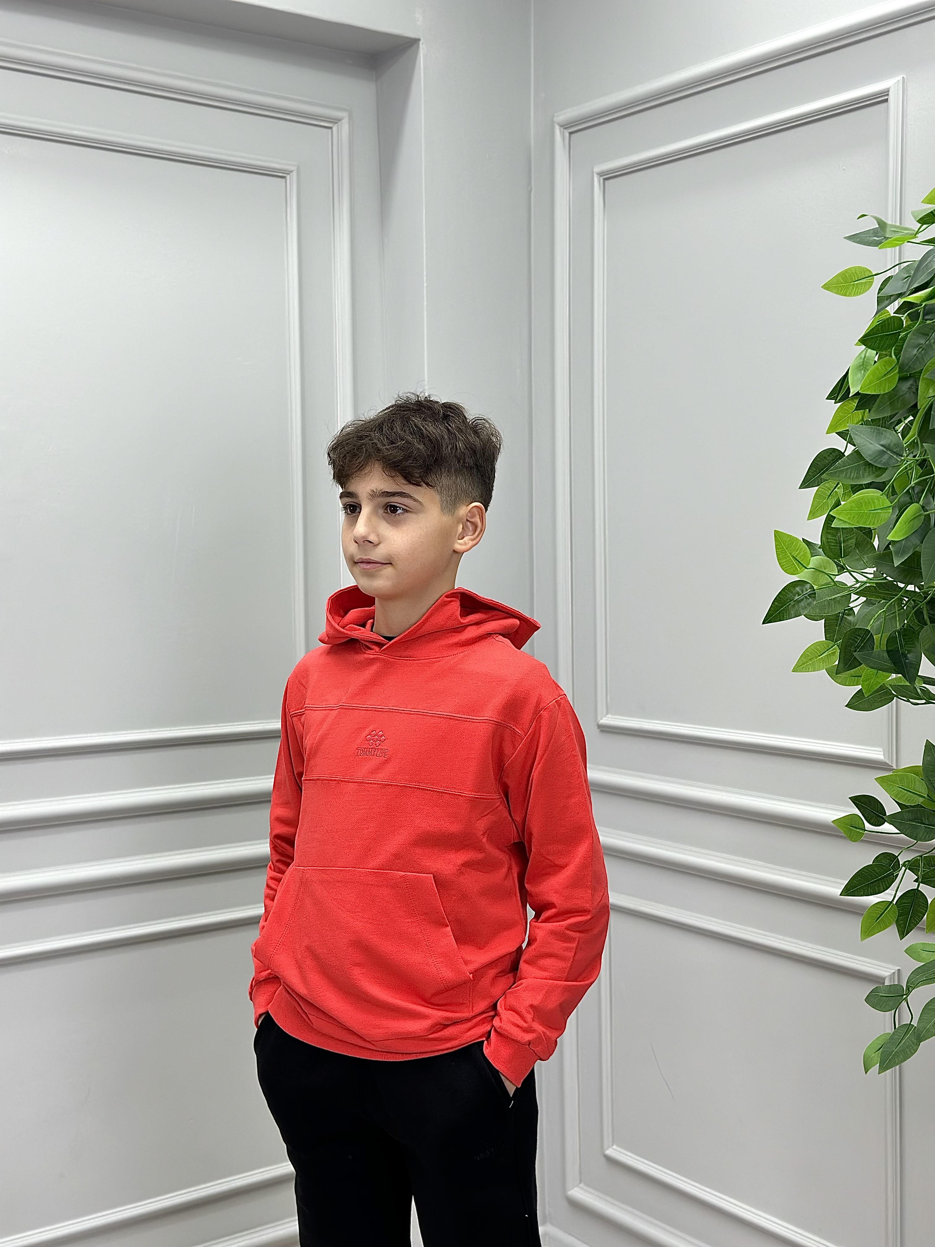 TOMMY LİFE İİKİ İPLİK KIRMIZI SWEATSHİRT