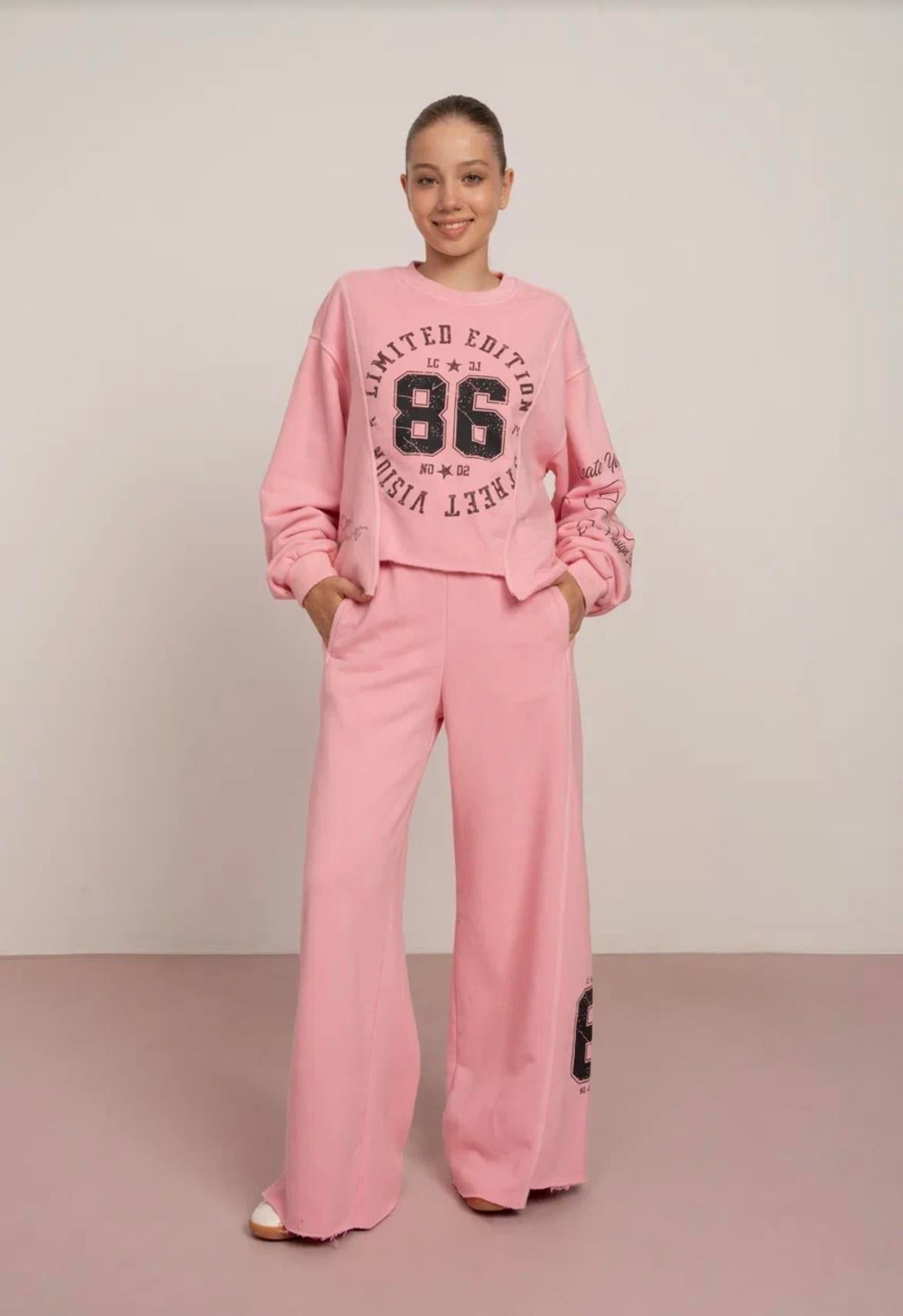 ÜÇ İPLİK OVERSİZE TAKIM PEMBE