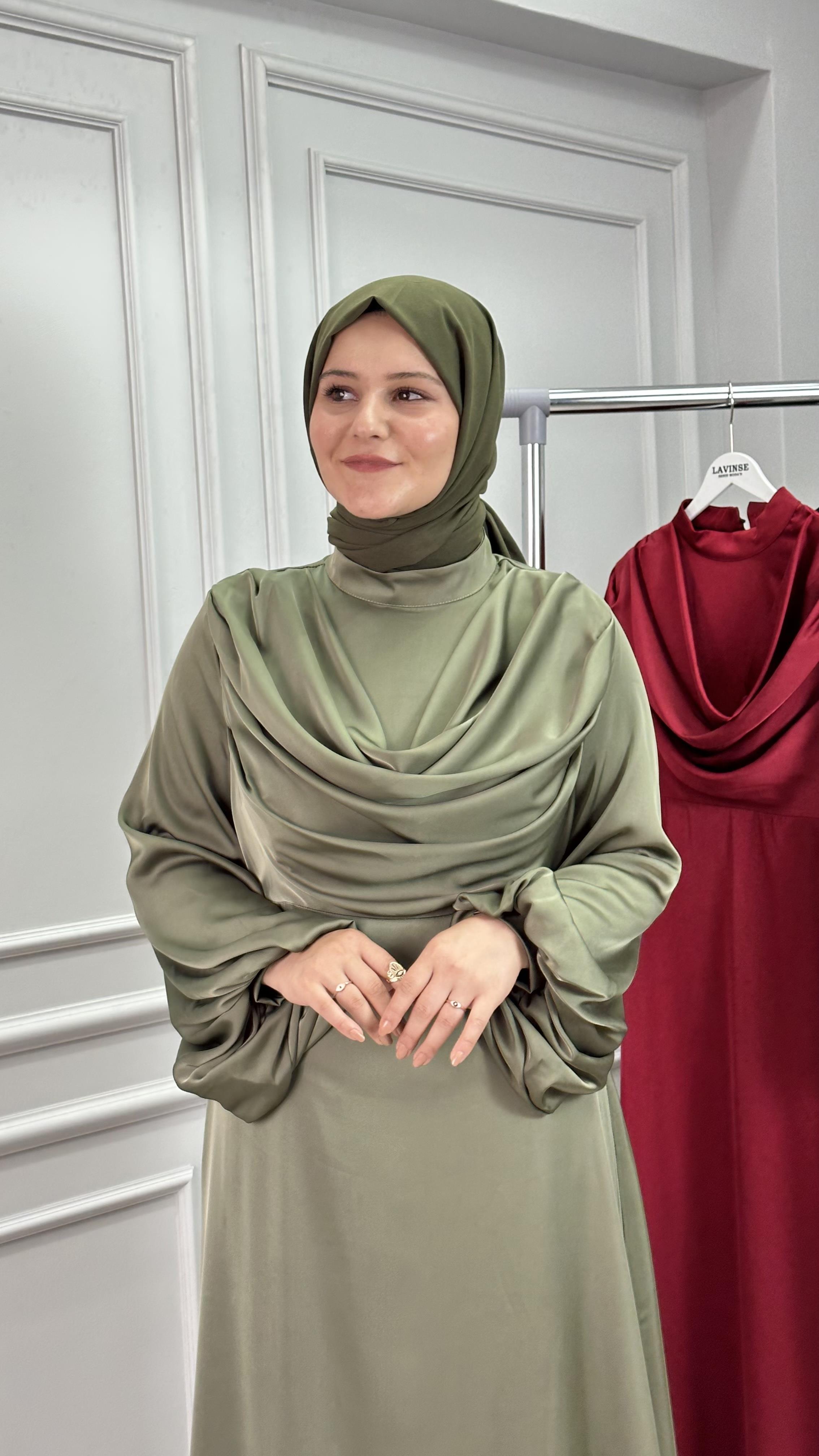 YEŞİL SATEN ABİYE ELBİSE