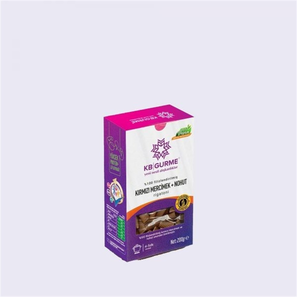 %100 FİLİZLENDİRİLMİŞ KIRMIZI MERCİMEK + NOHUT RİGATONİ 200 GRMakarna Erişte