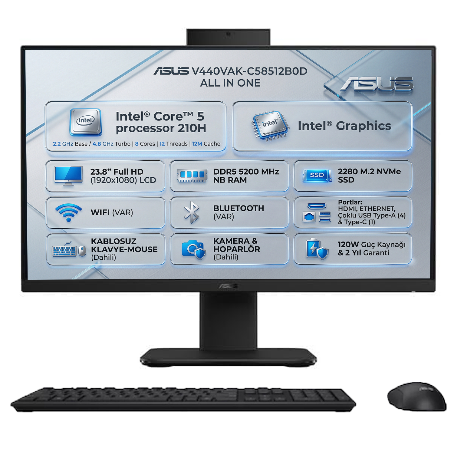 All-in-One Bilgisayar ASUS V440VAK-C58512B0D Distribütör  ASUS V400 Intel Core 5 210H 8GB 512GB SSD 23.8'' FHD Freedos All In One PC V440VAK-C58512B0D