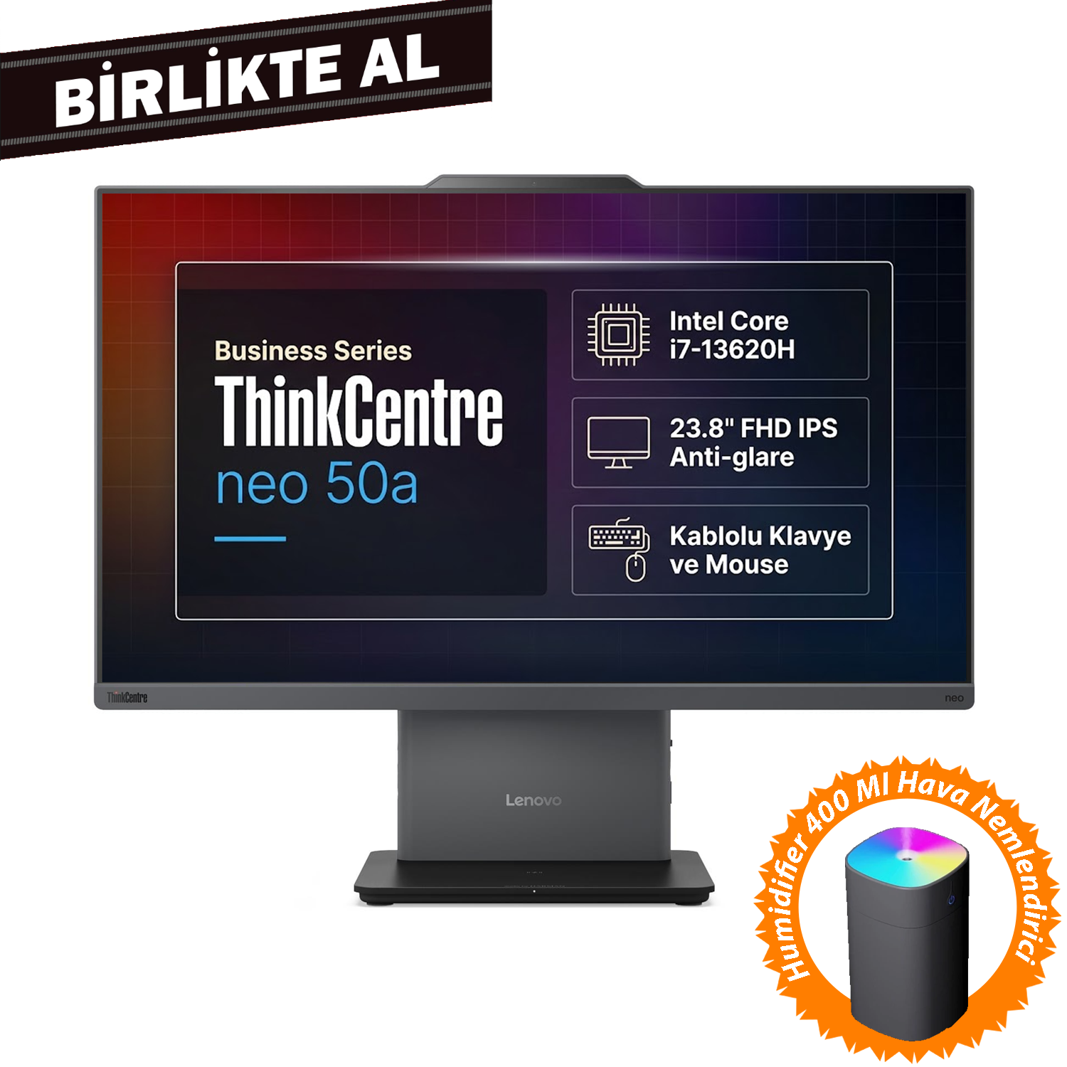  All-in-One Bilgisayar LENOVO 12SC001XTR 023 Distribütör  Lenovo ThinkCentre Neo 50a G5 Intel Core i7-13620H 32GB 1TB SSD 23.8