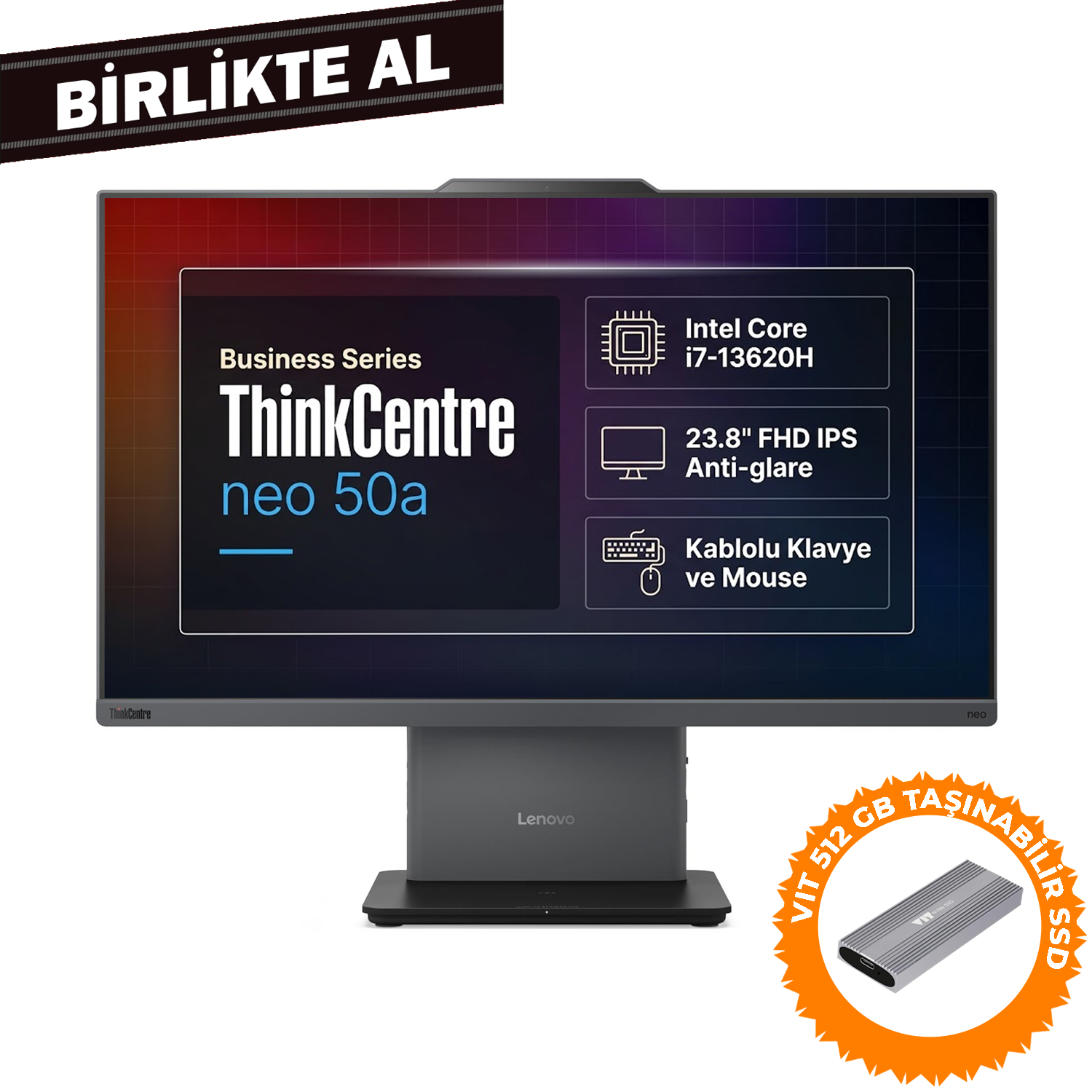  All-in-One Bilgisayar LENOVO 12SC001XTR 019 Distribütör  Lenovo ThinkCentre Neo 50a G5 Intel Core i7-13620H 32GB 1TB SSD 23.8