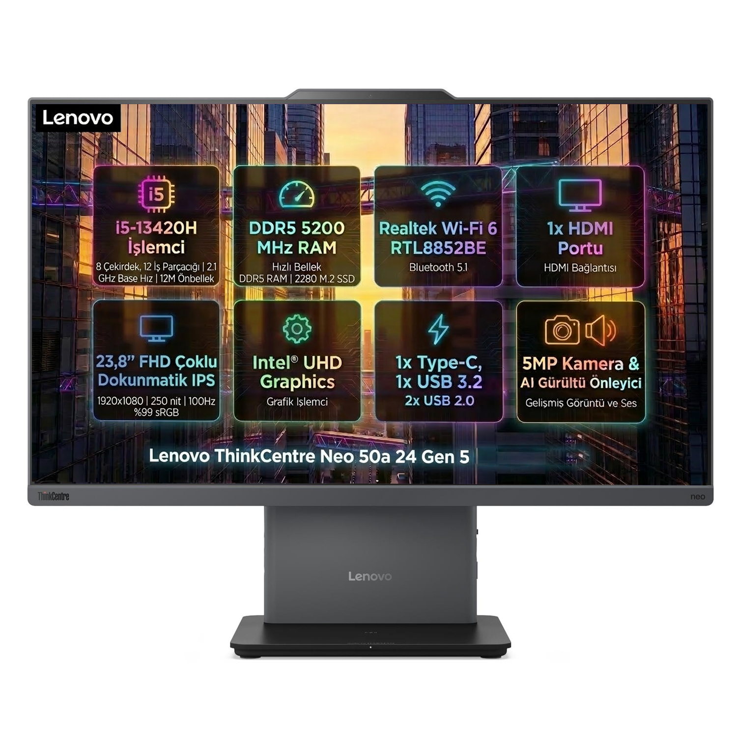  All-in-One Bilgisayar LENOVO 12SCA0CMTR 005 Distribütör  Lenovo ThinkCentre Neo 50A G5 Intel Core i5-13420H 32GB 1TB SSD 23.8