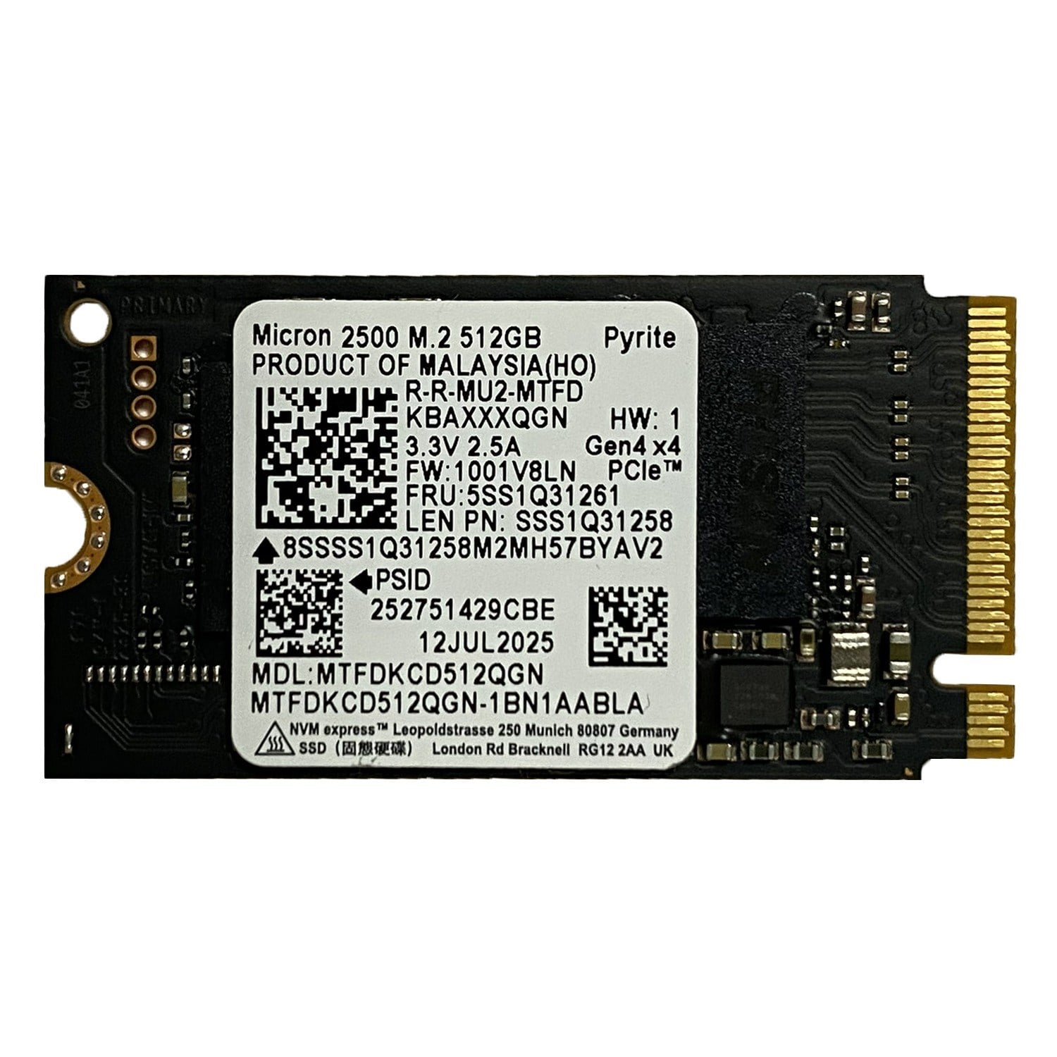 SSD Disk Micron MİCRON 2500 Distribütör  Micron 2500 MTFDKCD512QGN 512GB 4200/2000MB/S GEN4X4 M.2 22X42 SSD (KUTUSUZ)