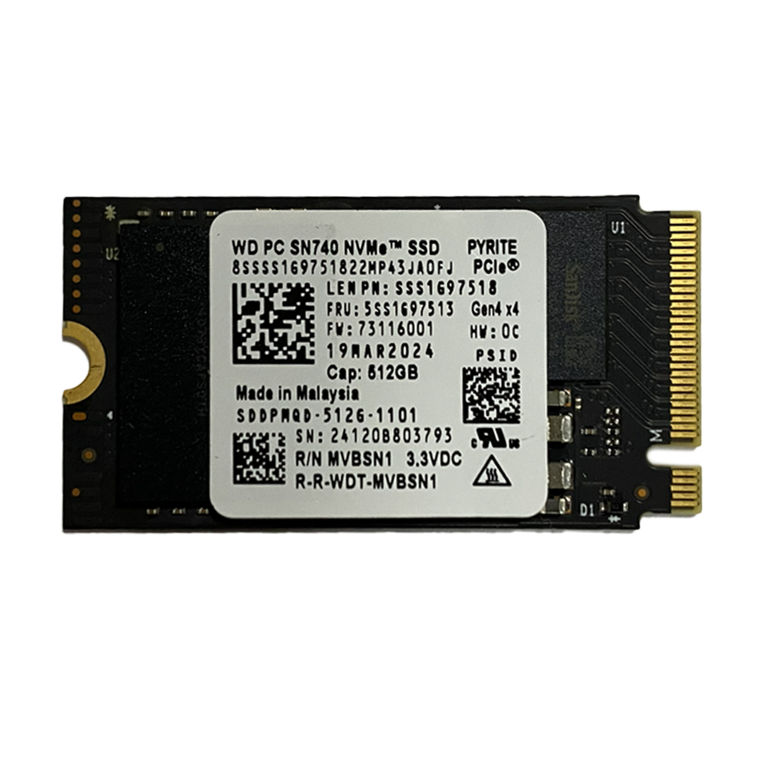  SSD Disk Western Digital WD SN740 Distribütör  Western Digital  SN740 512GB M.2 Nvme 22X42 SSD (KUTUSUZ)