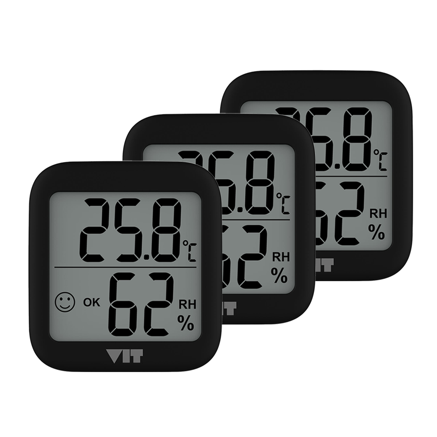 VIT 3'lü İç Mekan Dijital Isı ve Nem Ölçer Siyah Termometre BVT17-02 THERMOMETER Termometre VIT BVT17-02 Distribütör  VIT 3'lü İç Mekan Dijital Isı ve Nem Ölçer Siyah Termometre BVT17-02 THERMOMETER