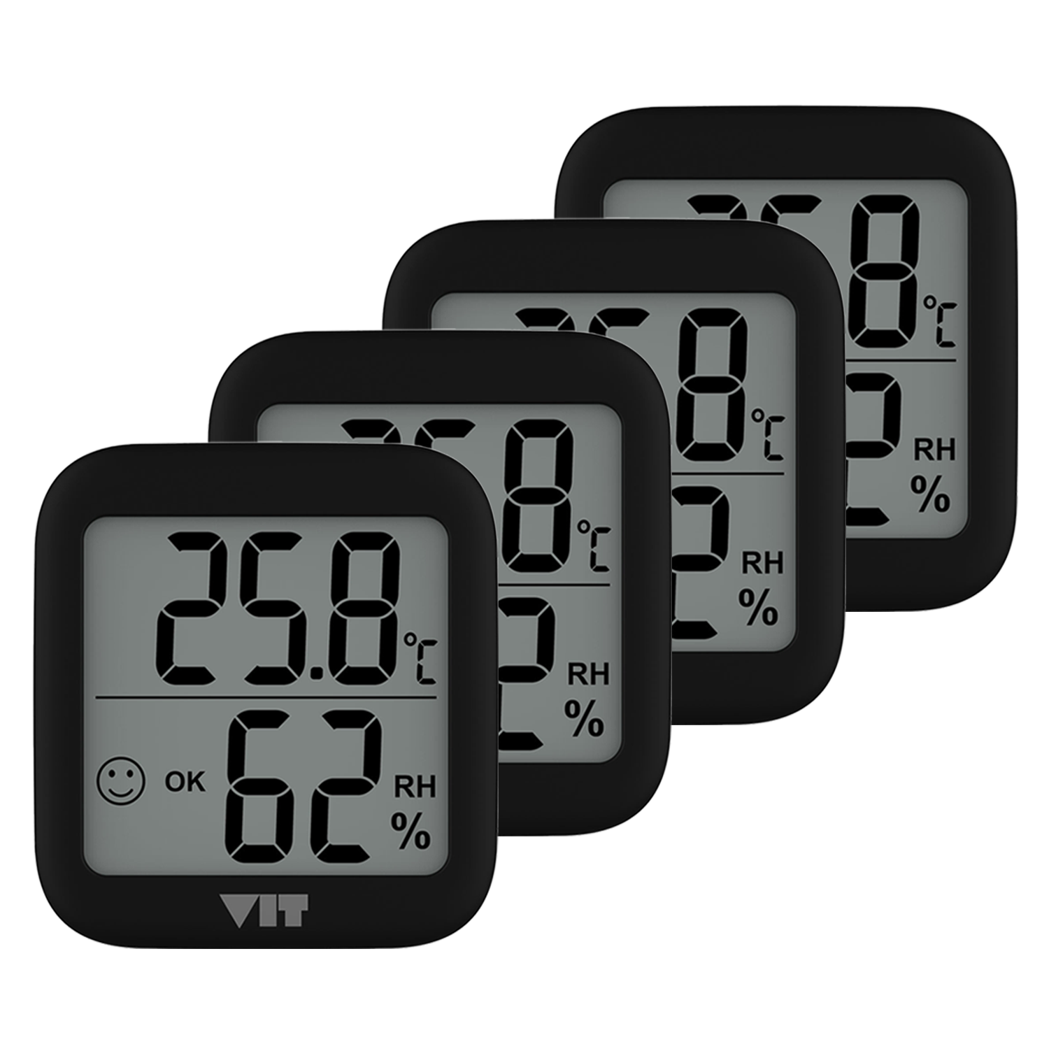 VIT 4'lü İç Mekan Dijital Isı ve Nem Ölçer Siyah Termometre BVT17-03 THERMOMETER Termometre VIT BVT17-03 Distribütör  VIT 4'lü İç Mekan Dijital Isı ve Nem Ölçer Siyah Termometre BVT17-03 THERMOMETER