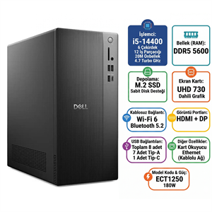 Dell Tower ECT1250 Intel Core i5-14400 16GB 1TB SSD Freedos Masaüstü Bilgisayar ECT1250_RPLSR003_U 003 ECT1250_RPLSR003_U 003 - Victory Bilgisayar Masaüstü Bilgisayar DELL ECT1250_RPLSR003_U 003 Distribütör  Dell Tower ECT1250 Intel Core i5-14400 16GB 1TB SSD Freedos Masaüstü Bilgisayar ECT1250_RPLSR003_U 003