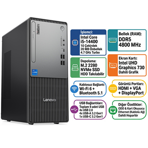 Lenovo ThinkCentre Neo 50T Gen 5 i5-14400 16GB 1TB SSD Freedos Masaüstü Bilgisayar 12UD002CTR 003 12UD002CTR 003 - Victory Bilgisayar Masaüstü Bilgisayar LENOVO 12UD002CTR 003 Distribütör  Lenovo ThinkCentre Neo 50T Gen 5 i5-14400 16GB 1TB SSD Freedos Masaüstü Bilgisayar 12UD002CTR 003