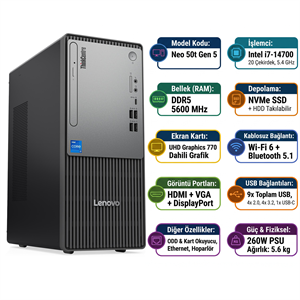 Lenovo ThinkCentre Neo 50T Gen 5 i7-14700 16GB 1TB SSD Freedos Masaüstü Bilgisayar 12UD001UTR 003 12UD001UTR 003 - Victory Bilgisayar Masaüstü Bilgisayar LENOVO 12UD001UTR 003 Distribütör  Lenovo ThinkCentre Neo 50T Gen 5 i7-14700 16GB 1TB SSD Freedos Masaüstü Bilgisayar 12UD001UTR 003