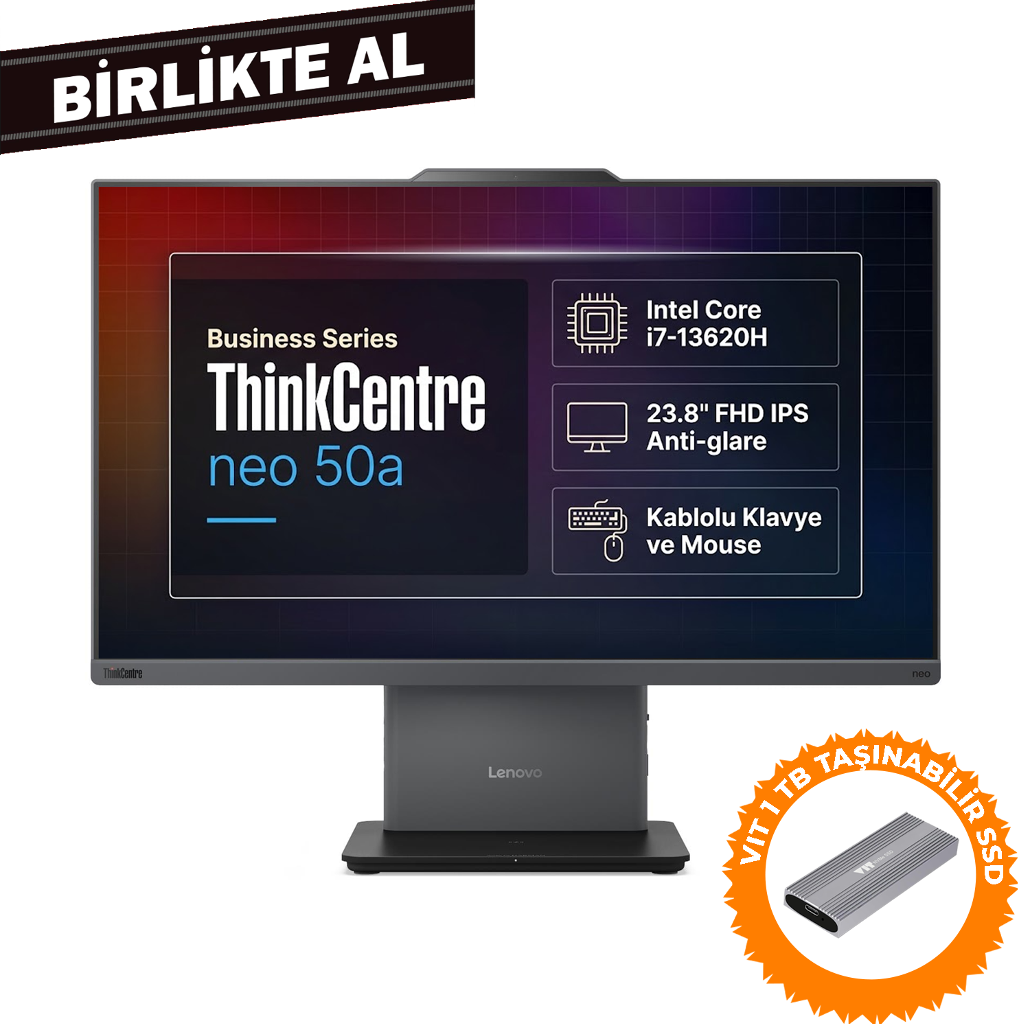  All-in-One Bilgisayar LENOVO 12SC001XTR 022 Distribütör  Lenovo ThinkCentre Neo 50a G5 Intel Core i7-13620H 32GB 1TB SSD 23.8