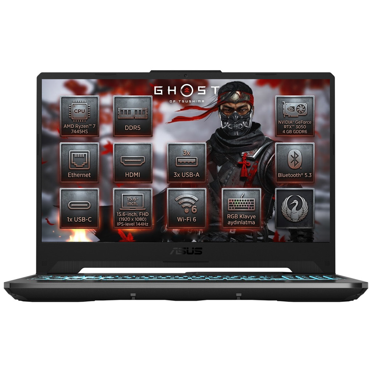  Dizüstü Bilgisayar ASUS FA506NCG-HN286 009 Distribütör  Asus TUF Gaming A15 AMD Ryzen 7 7445HS 48GB 2TB SSD 4 GB RTX3050 144Hz 15.6