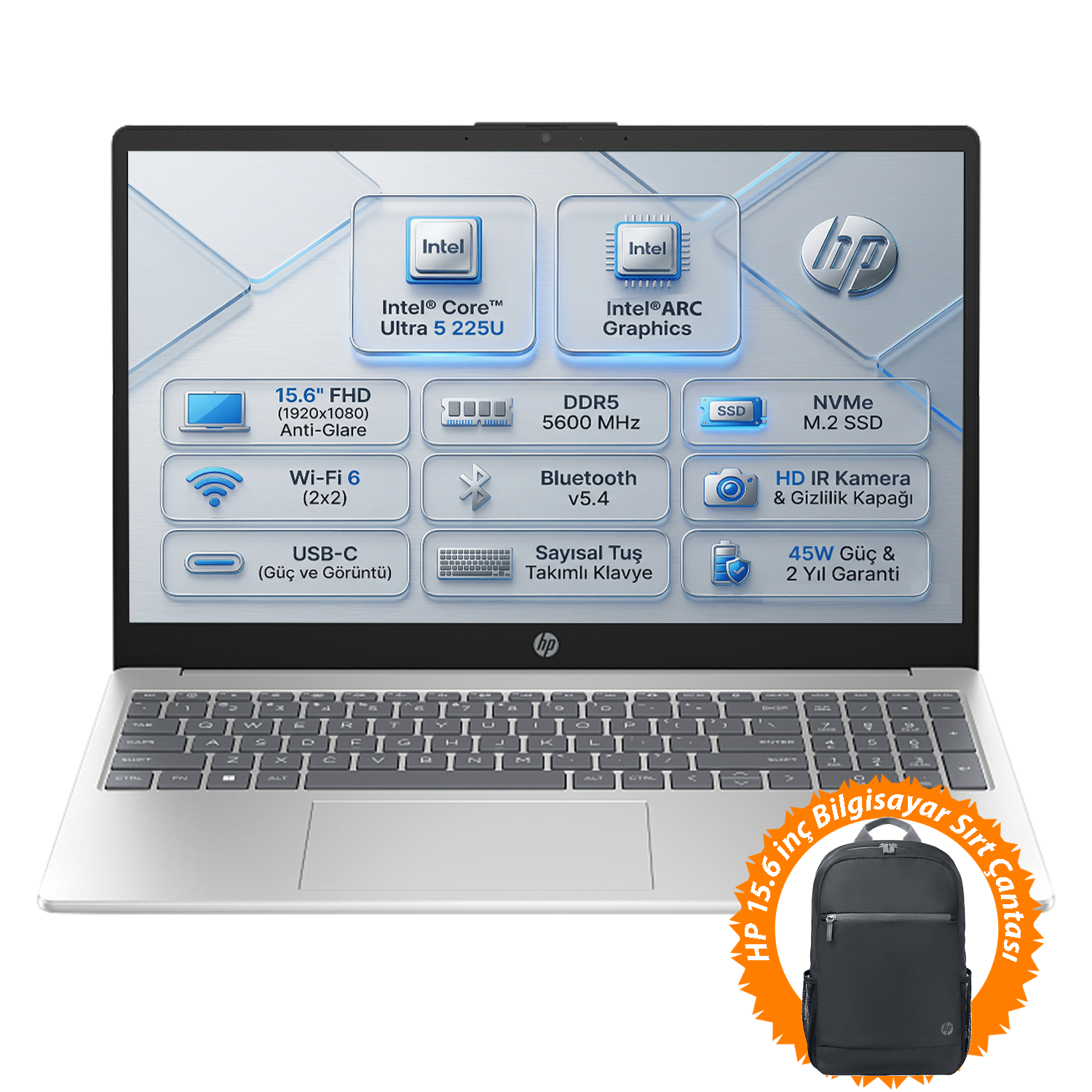  Dizüstü Bilgisayar HP D51E0EA 027 Distribütör  HP AI 15 Intel Core Ultra 5 225U 48GB 4TB SSD 15.6