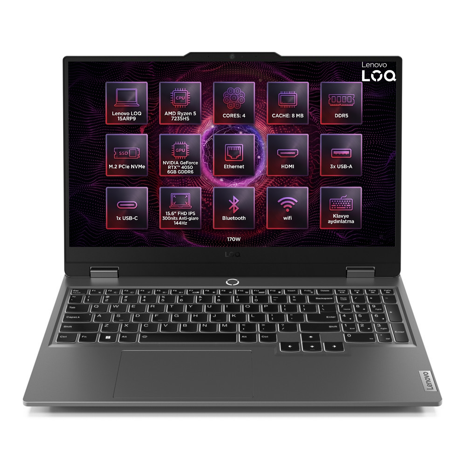  Dizüstü Bilgisayar LENOVO 83JC00H4TR 007 Distribütör  Lenovo LOQ AMD Ryzen 5 7235HS 40GB 1TB SSD 6 GB RTX4050 15.6
