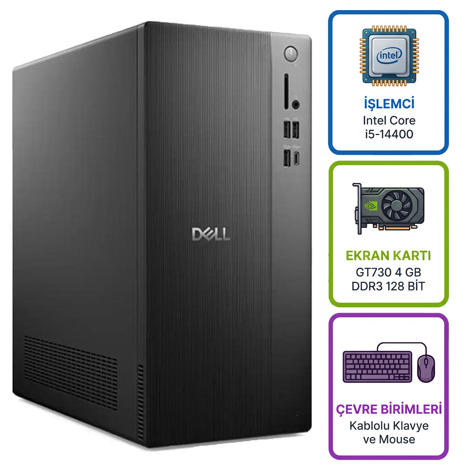  Masaüstü Bilgisayar DELL ECT1250_RPLSR003_U 025 Distribütör  Dell Tower ECT1250 Intel Core i5-14400 32GB 512GB SSD 4 GB GT730 Ubuntu Masaüstü Bilgisayar ECT1250_RPLSR003_U 025