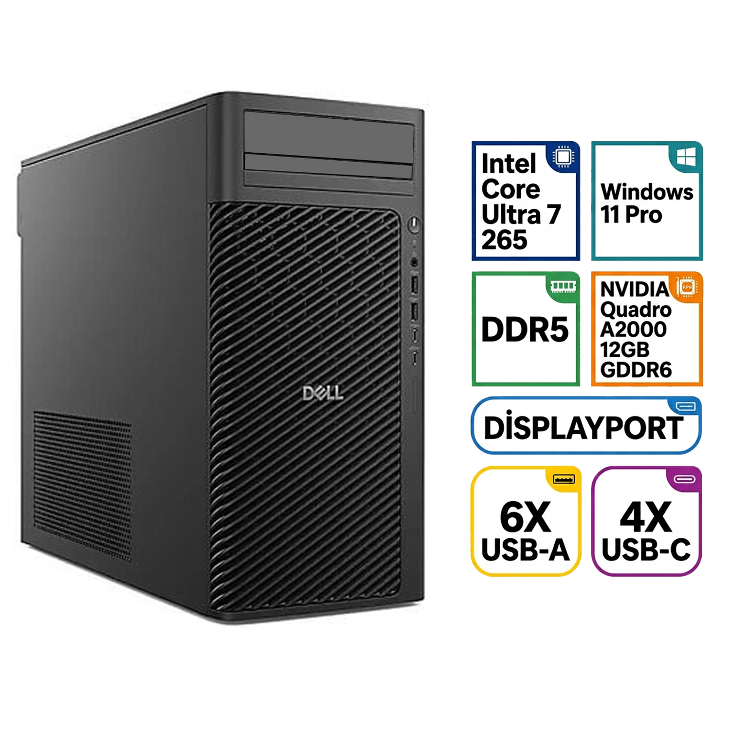  Masaüstü Bilgisayar DELL FCT2250_A2000 005 Distribütör  Dell DWS Pro Max Tower T2 FCT2250 Intel Core Ultra 7 265 64GB 4TB SSD 12 GB A2000 W11P İş İstasyonu FCT2250_A2000 005