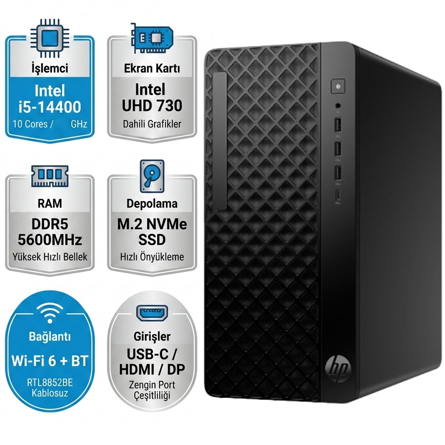  Masaüstü Bilgisayar HP B70VQAT 008 Distribütör  HP ProDesk 2 G1i Intel Core i5-14400 16GB 1TB SSD Windows 11 Pro Masaüstü Bilgisayar B70VQAT 008