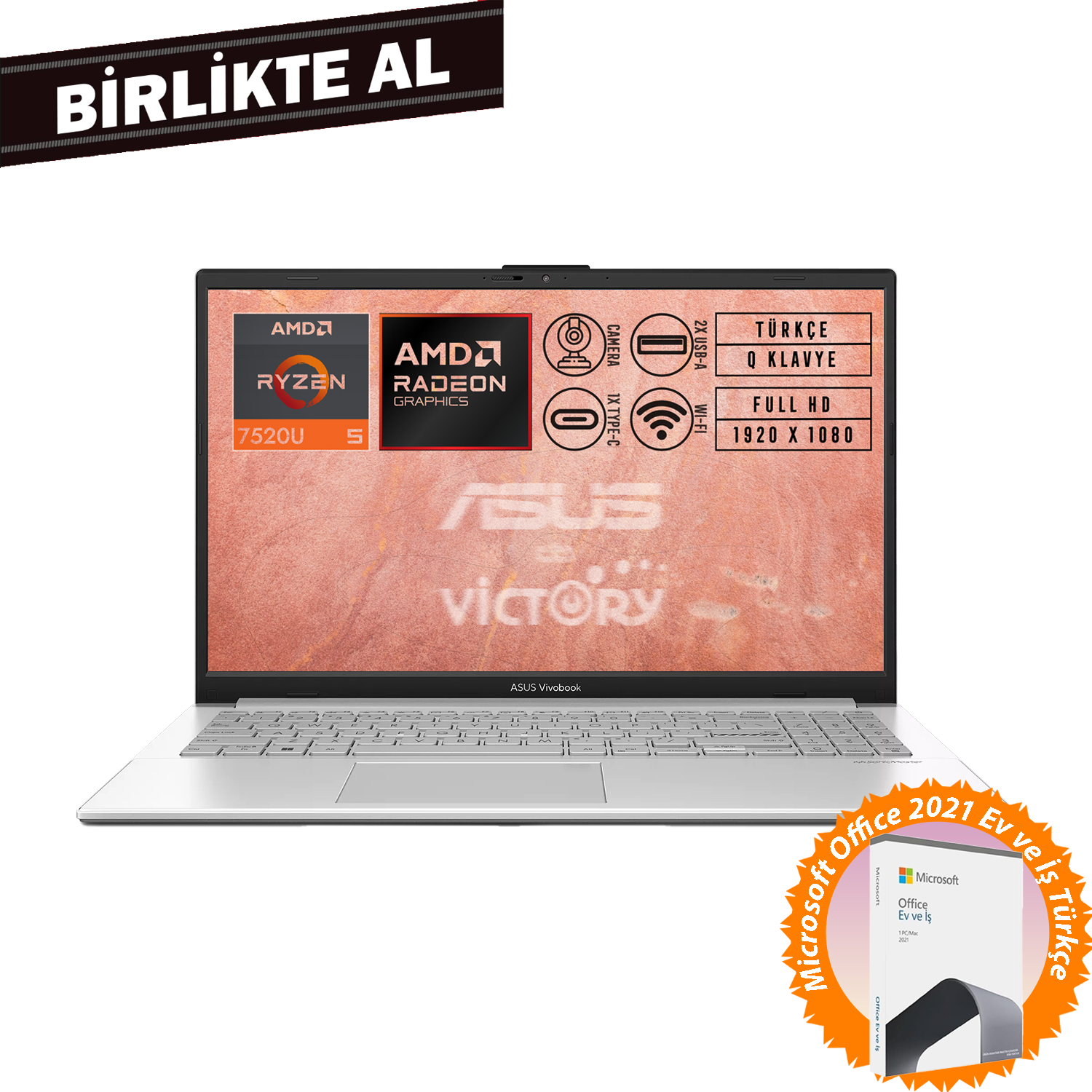 Asus Vivobook Go 15 AMD Ryzen 5 7520U 8GB 512GB SSD 15.6