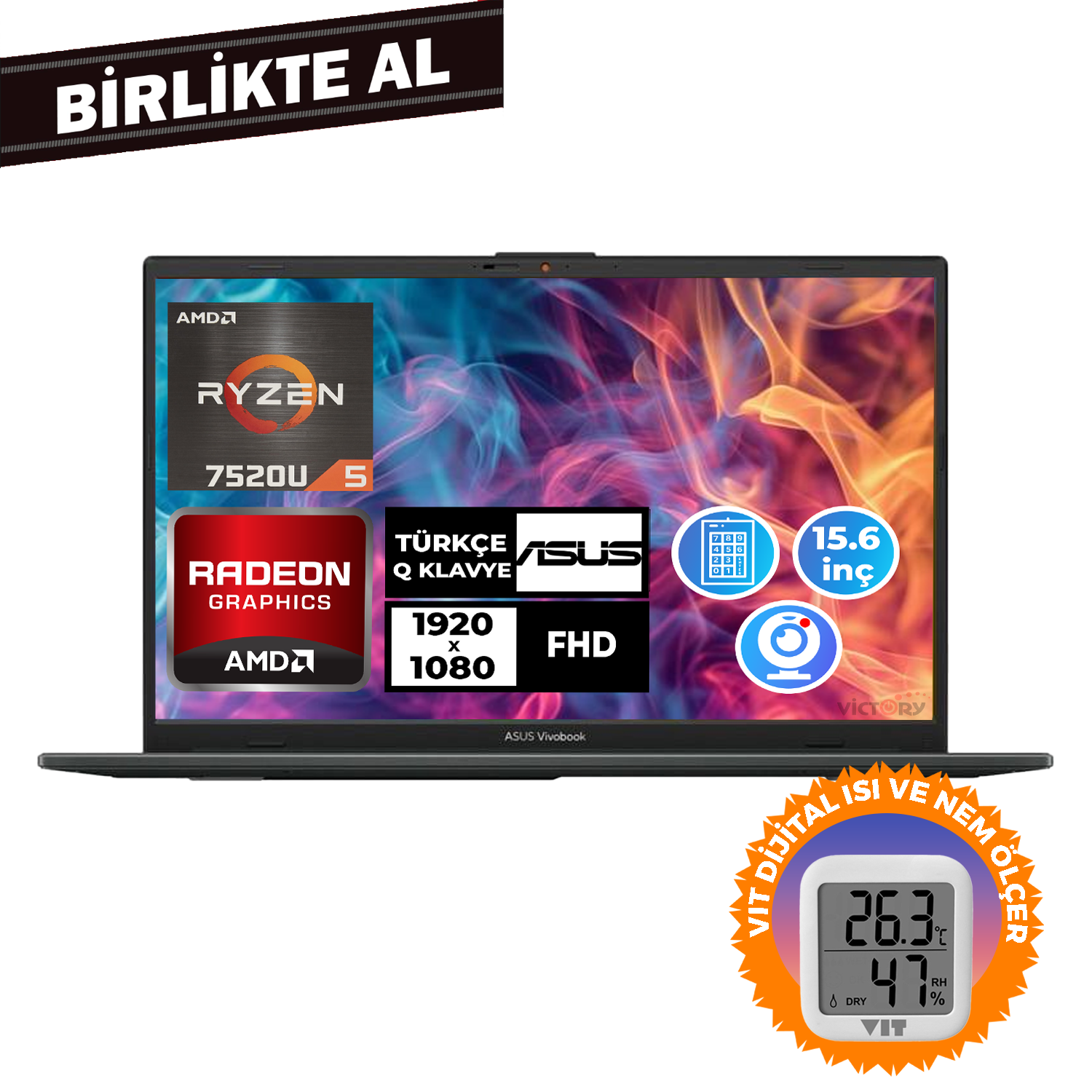 Asus Vivobook Go 15 Ryzen 5 7520U 16GB 512GB SSD 15.6