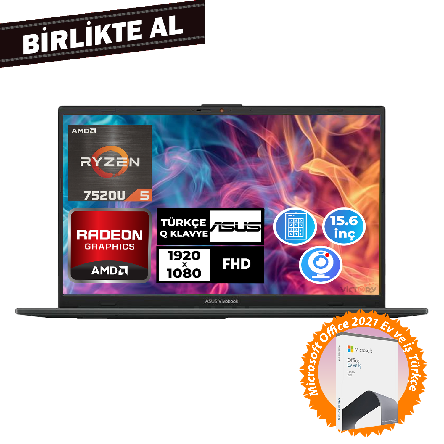Asus Vivobook Go 15 Ryzen 5 7520U 16GB 512GB SSD 15.6