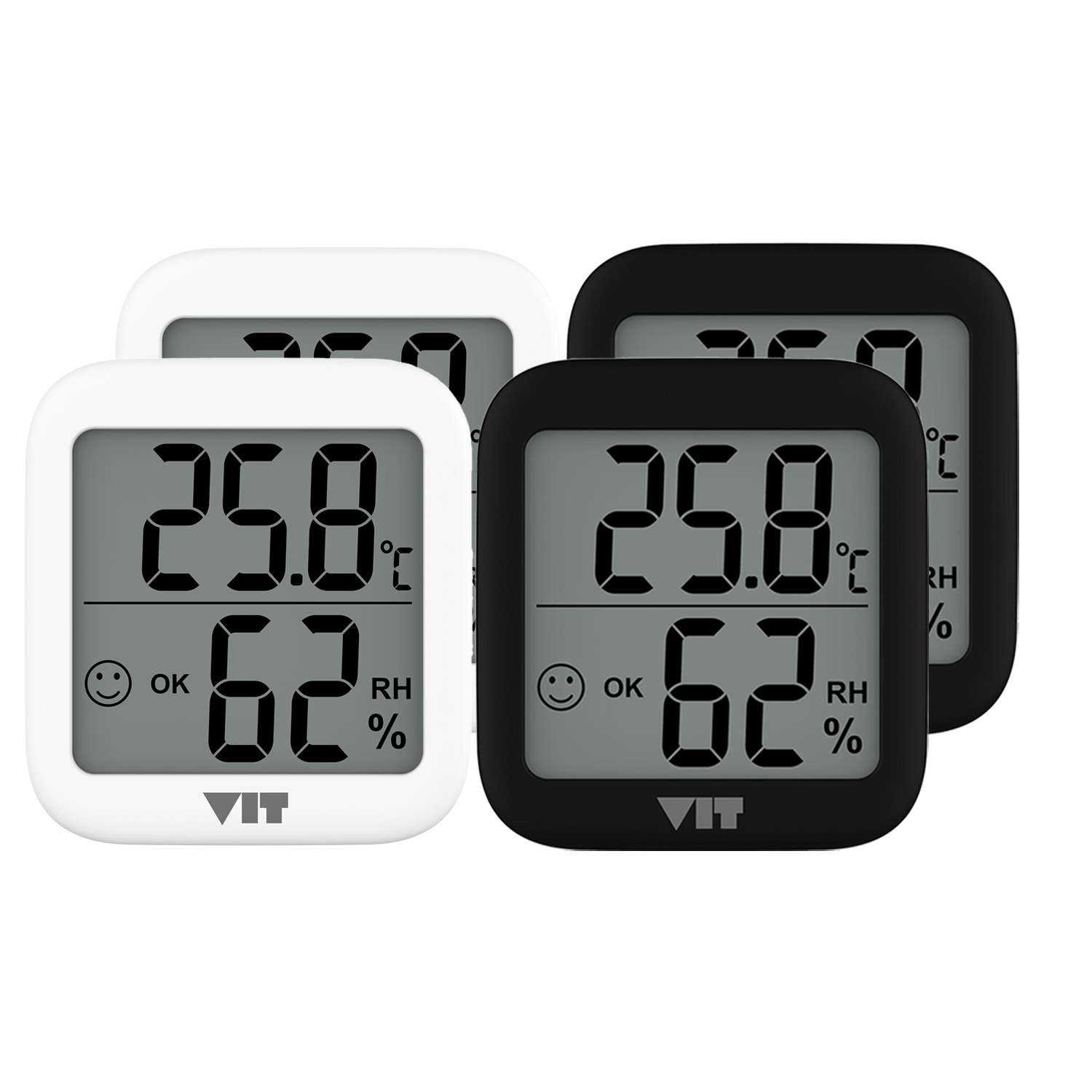 VIT 4'lü İç Mekan Dijital Isı ve Nem Ölçer Siyah-Beyaz Termometre KVT17-01 THERMOMETER Termometre VIT KVT17-01 Distribütör  VIT 4'lü İç Mekan Dijital Isı ve Nem Ölçer Siyah-Beyaz Termometre KVT17-01 THERMOMETER