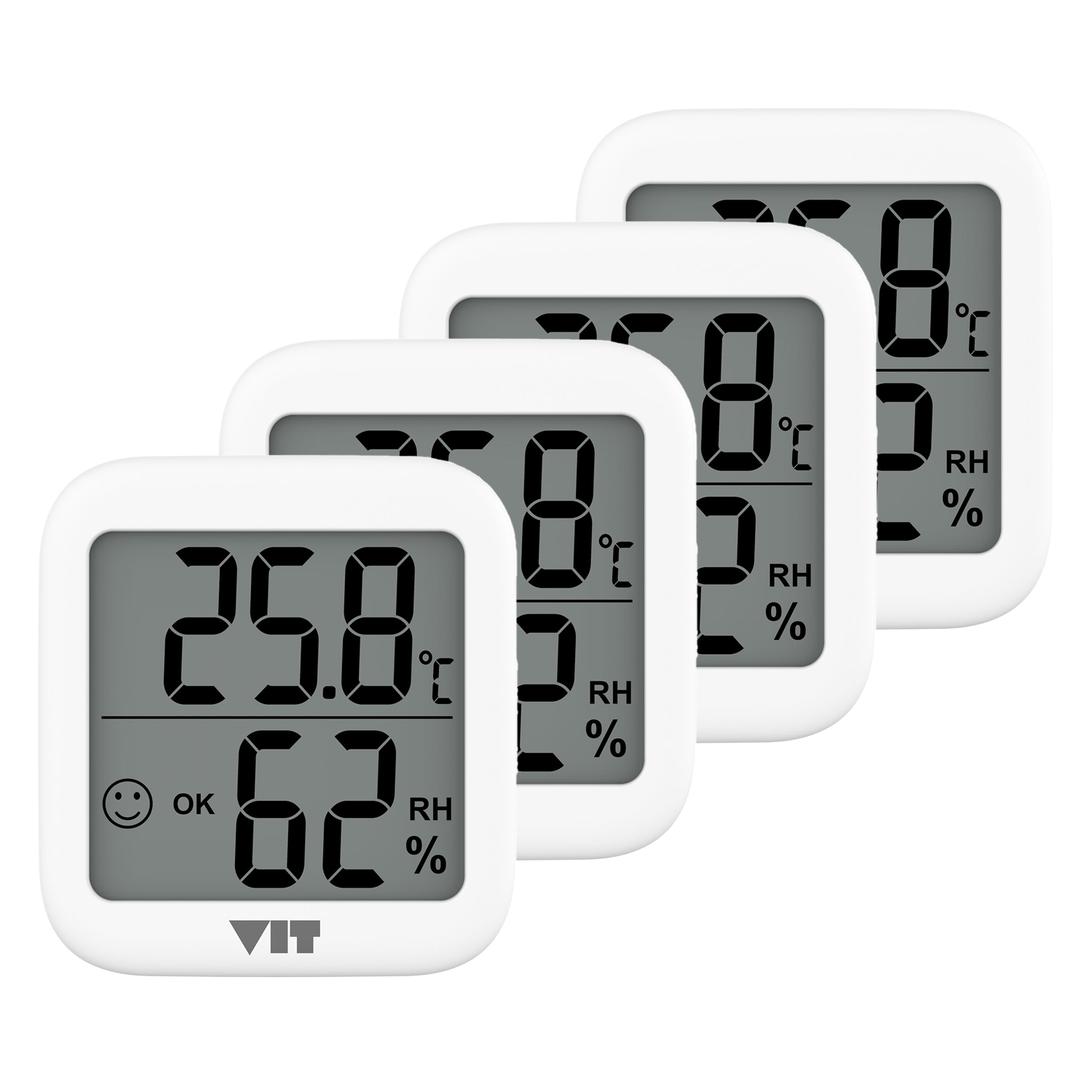VIT 4'lü İç Mekan Dijital Isı ve Nem Ölçer Beyaz Termometre WVT17-03 THERMOMETER Termometre VIT WVT17-03 Distribütör  VIT 4'lü İç Mekan Dijital Isı ve Nem Ölçer Beyaz Termometre WVT17-03 THERMOMETER