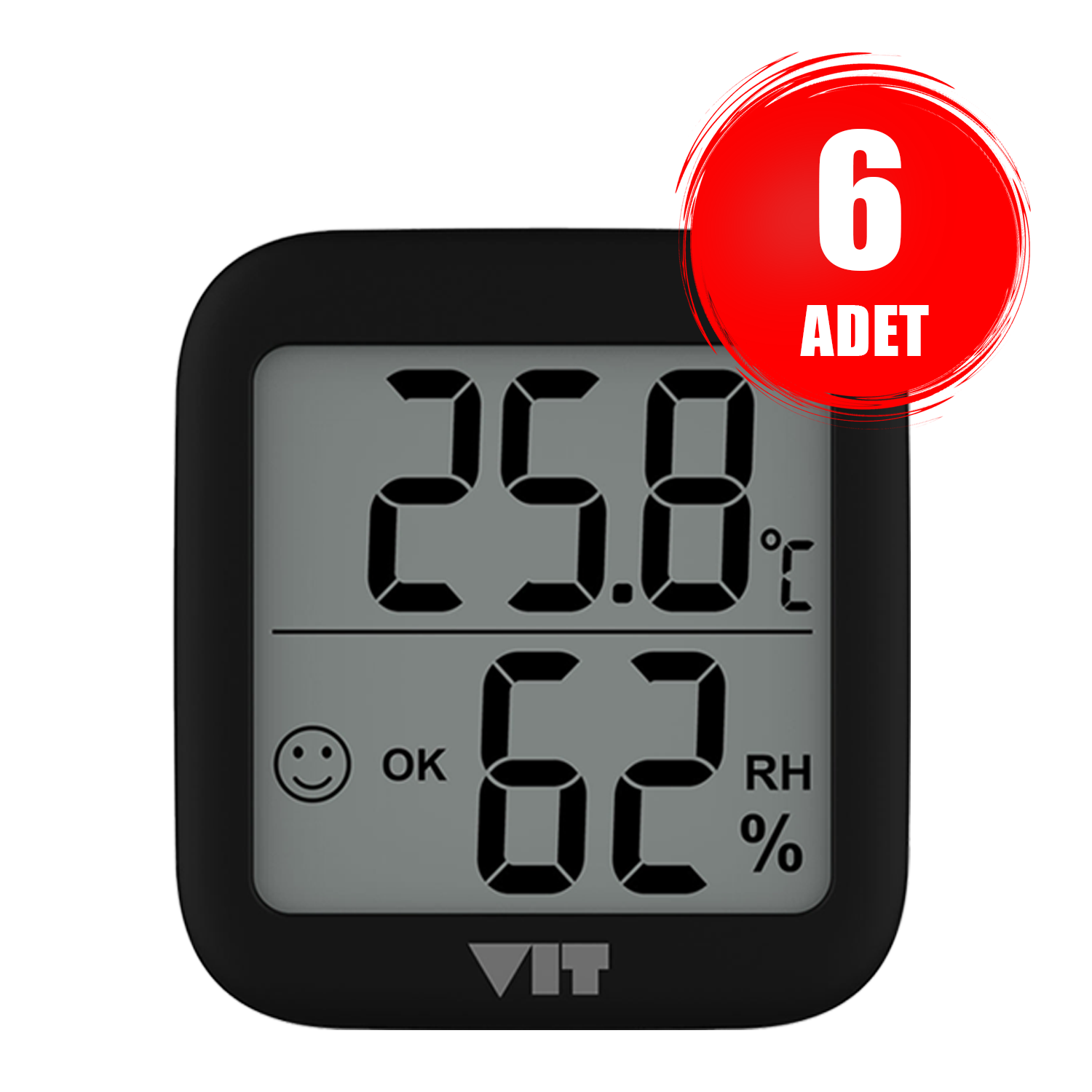 VIT 6'lı İç Mekan Dijital Isı ve Nem Ölçer Siyah Termometre BVT17-04 THERMOMETER Termometre VIT BVT17-04 Distribütör  VIT 6'lı İç Mekan Dijital Isı ve Nem Ölçer Siyah Termometre BVT17-04 THERMOMETER