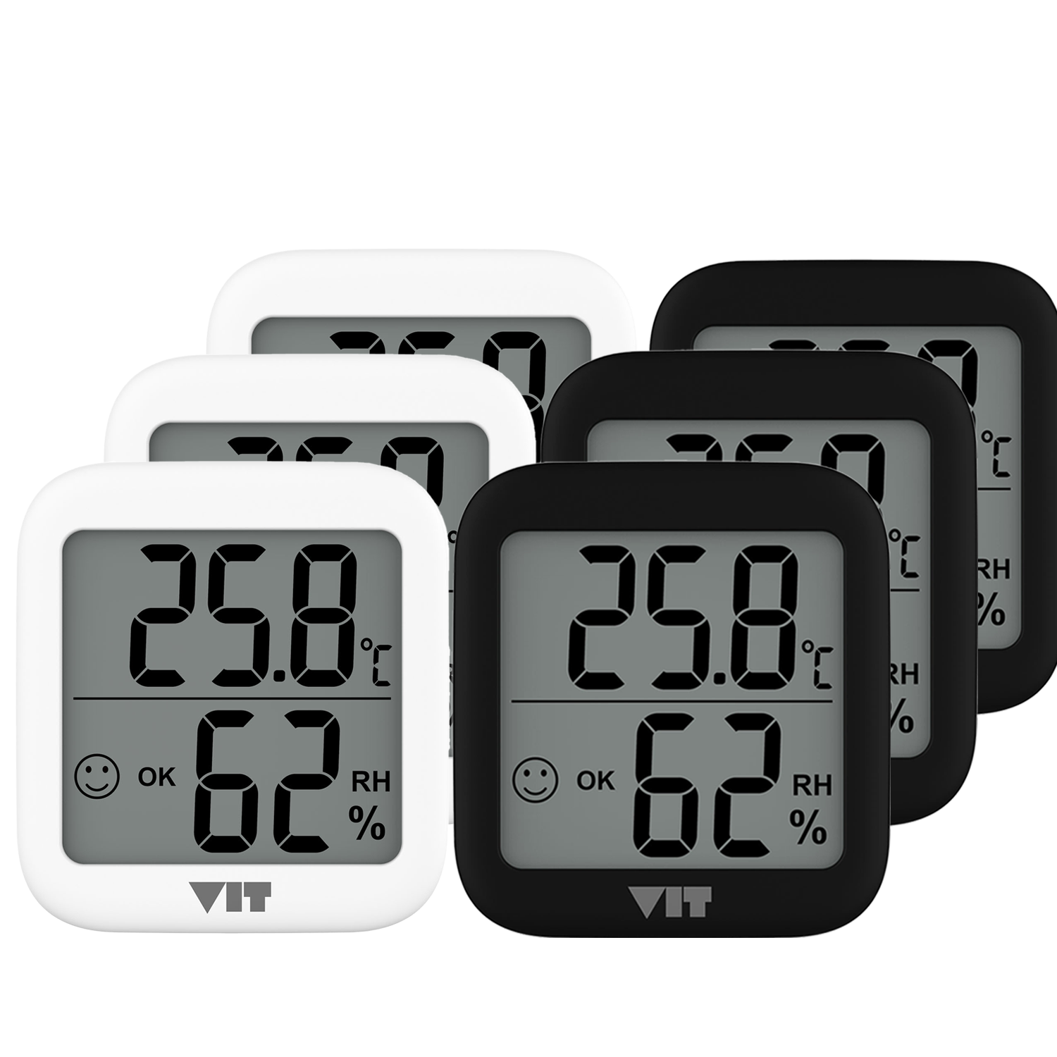 VIT 6'lı İç Mekan Dijital Isı ve Nem Ölçer Siyah-Beyaz Termometre KVT17-02 THERMOMETER Termometre VIT KVT17-02 Distribütör  VIT 6'lı İç Mekan Dijital Isı ve Nem Ölçer Siyah-Beyaz Termometre KVT17-02 THERMOMETER