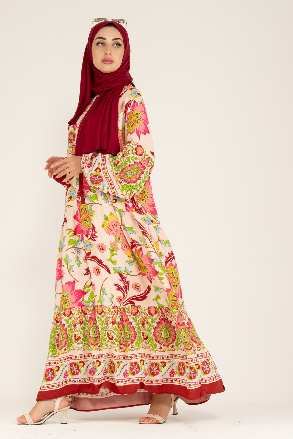 Alaçatı Viscose Dress -Burgundy Green