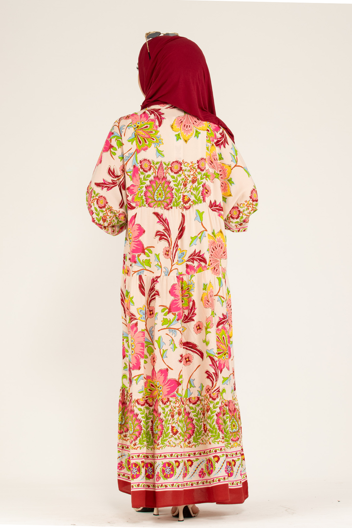 Alaçatı Viscose Dress -Burgundy Green