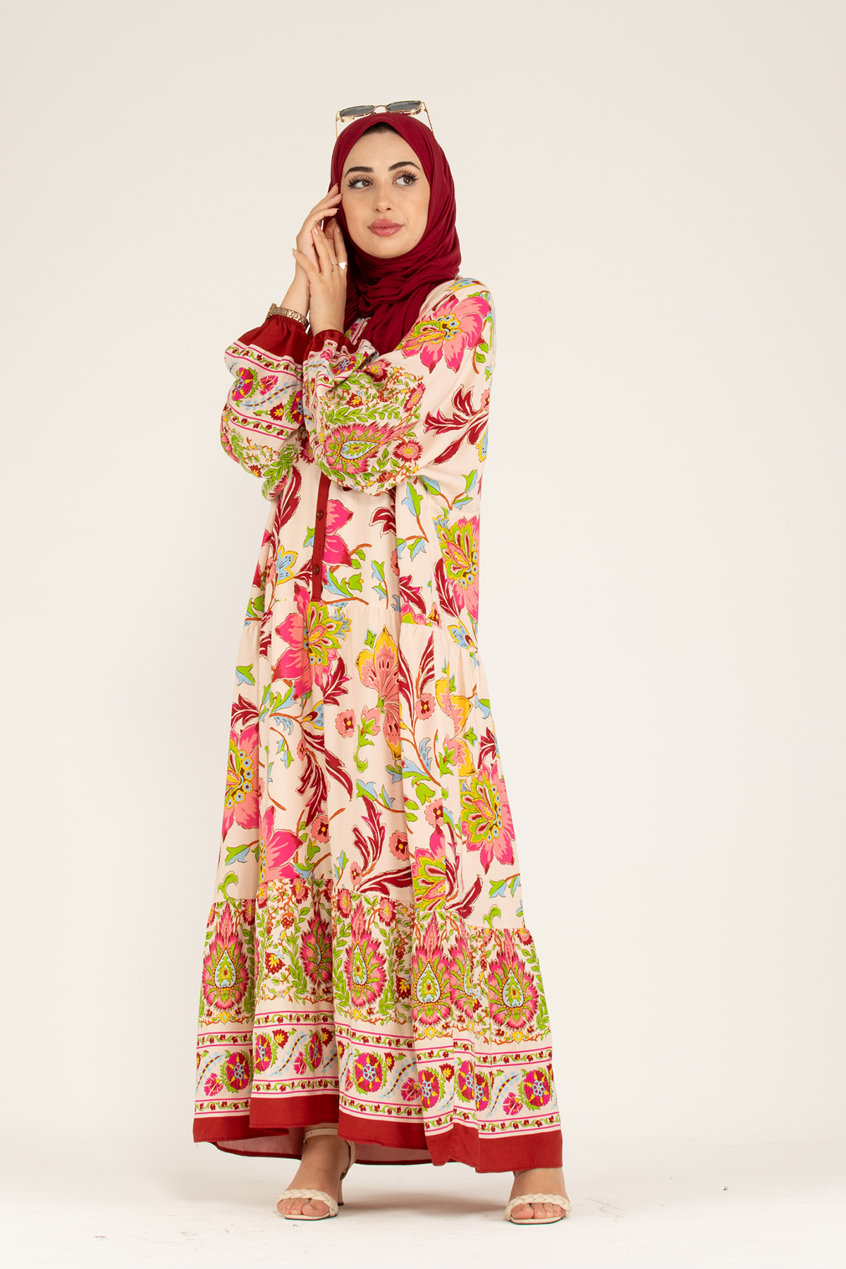 Alaçatı Viscose Dress -Burgundy Green