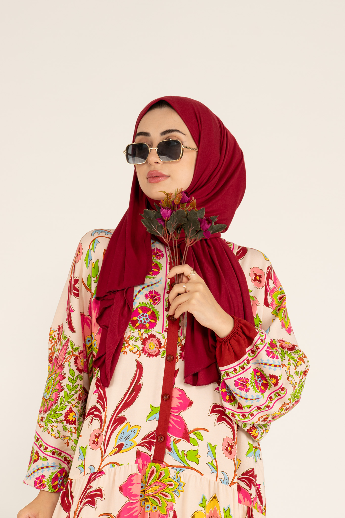 Alaçatı Viscose Dress -Burgundy Green