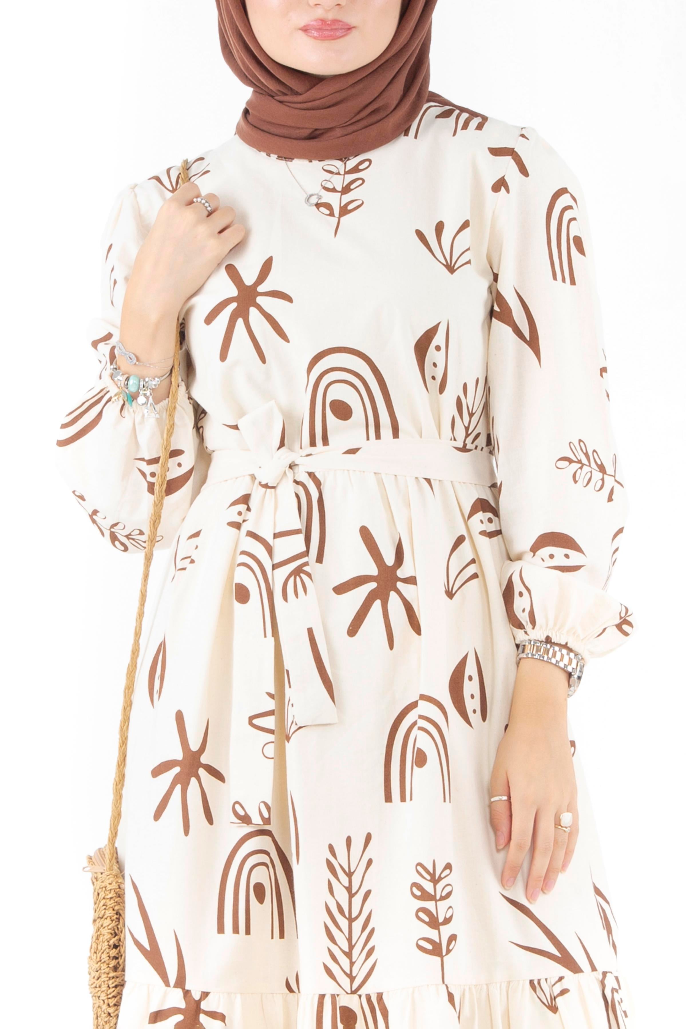 Sumerian Design Dress-Brown