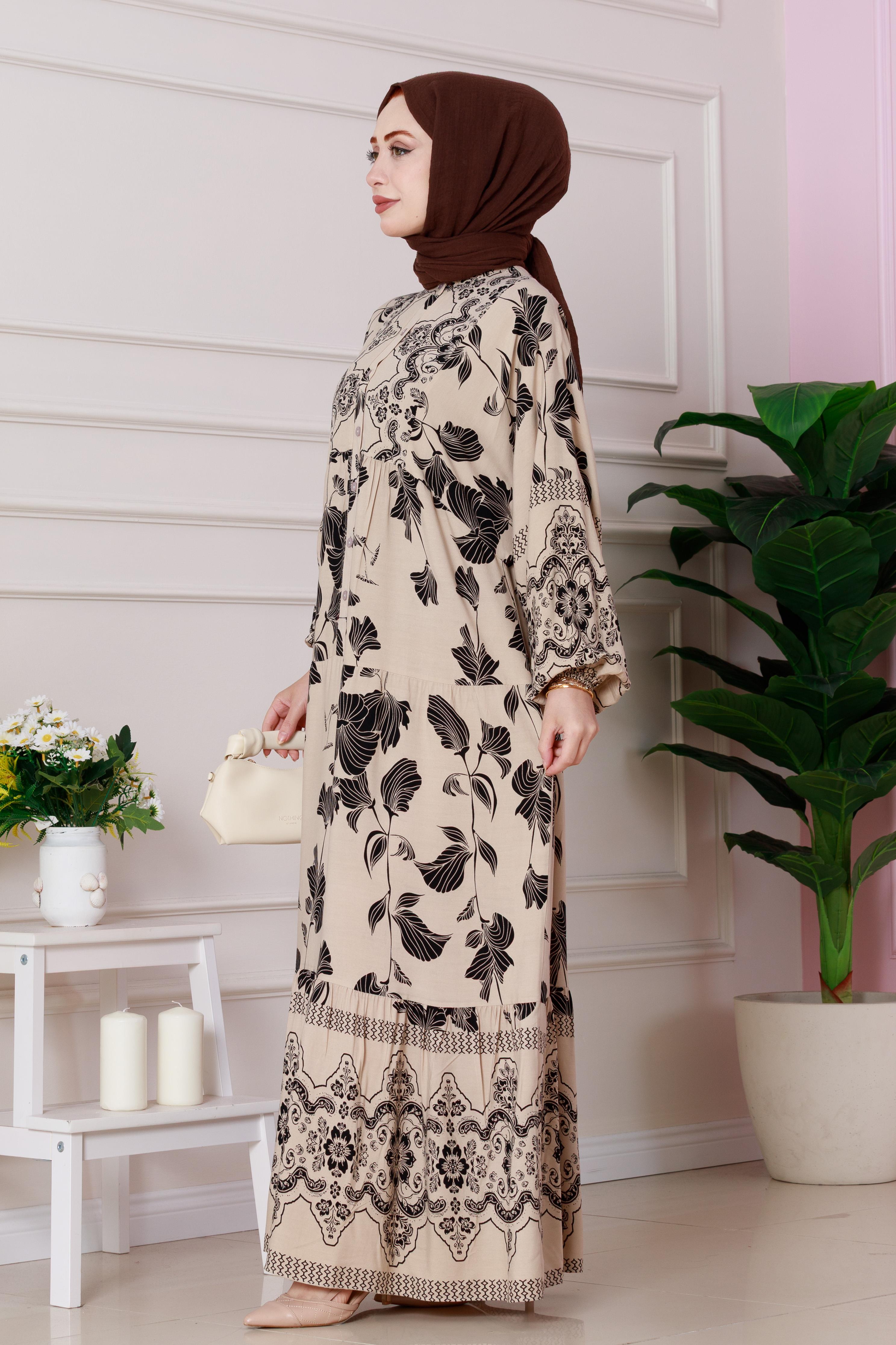 Arya Viscose Half Button Dress - beige color