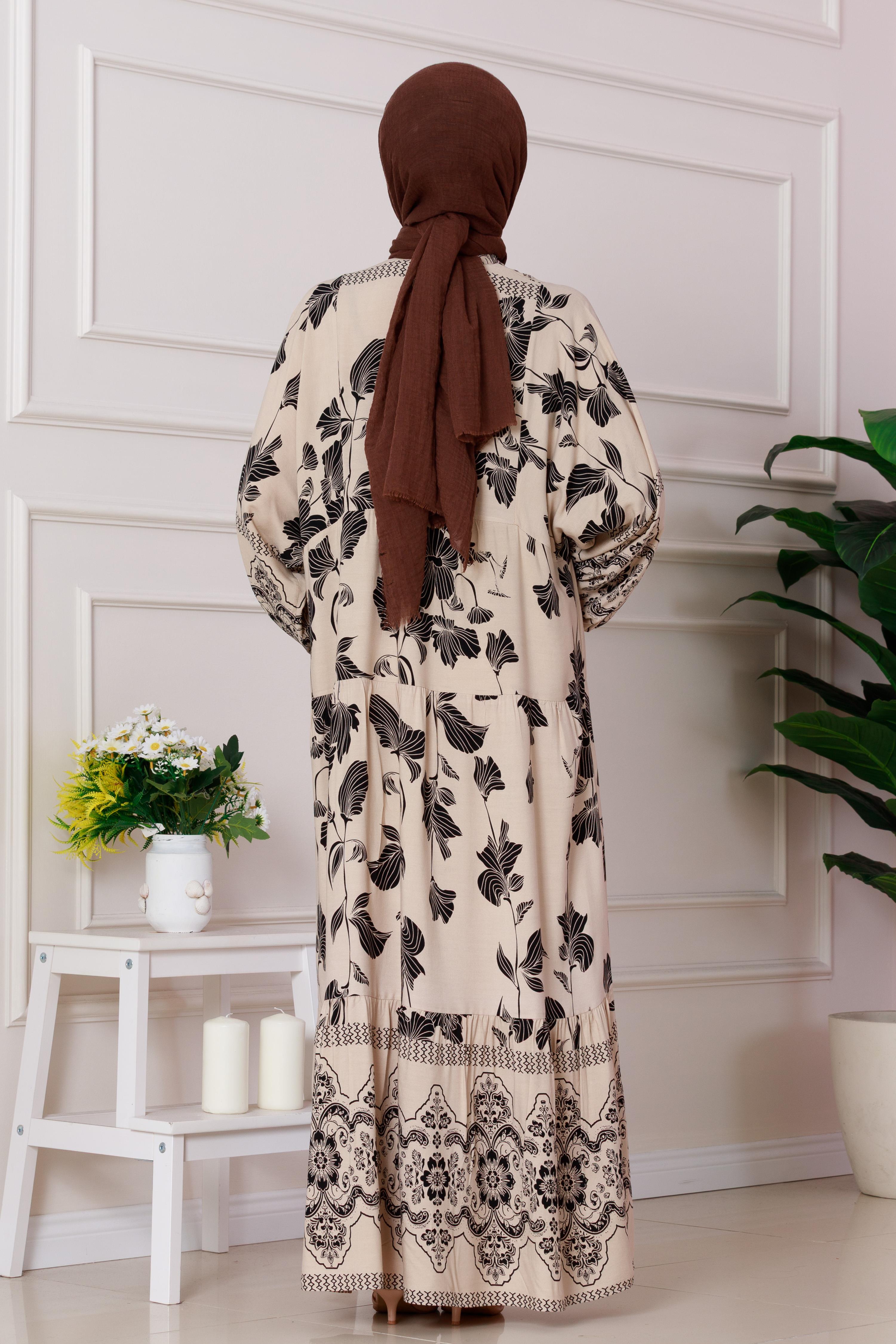Arya Viscose Half Button Dress - beige color