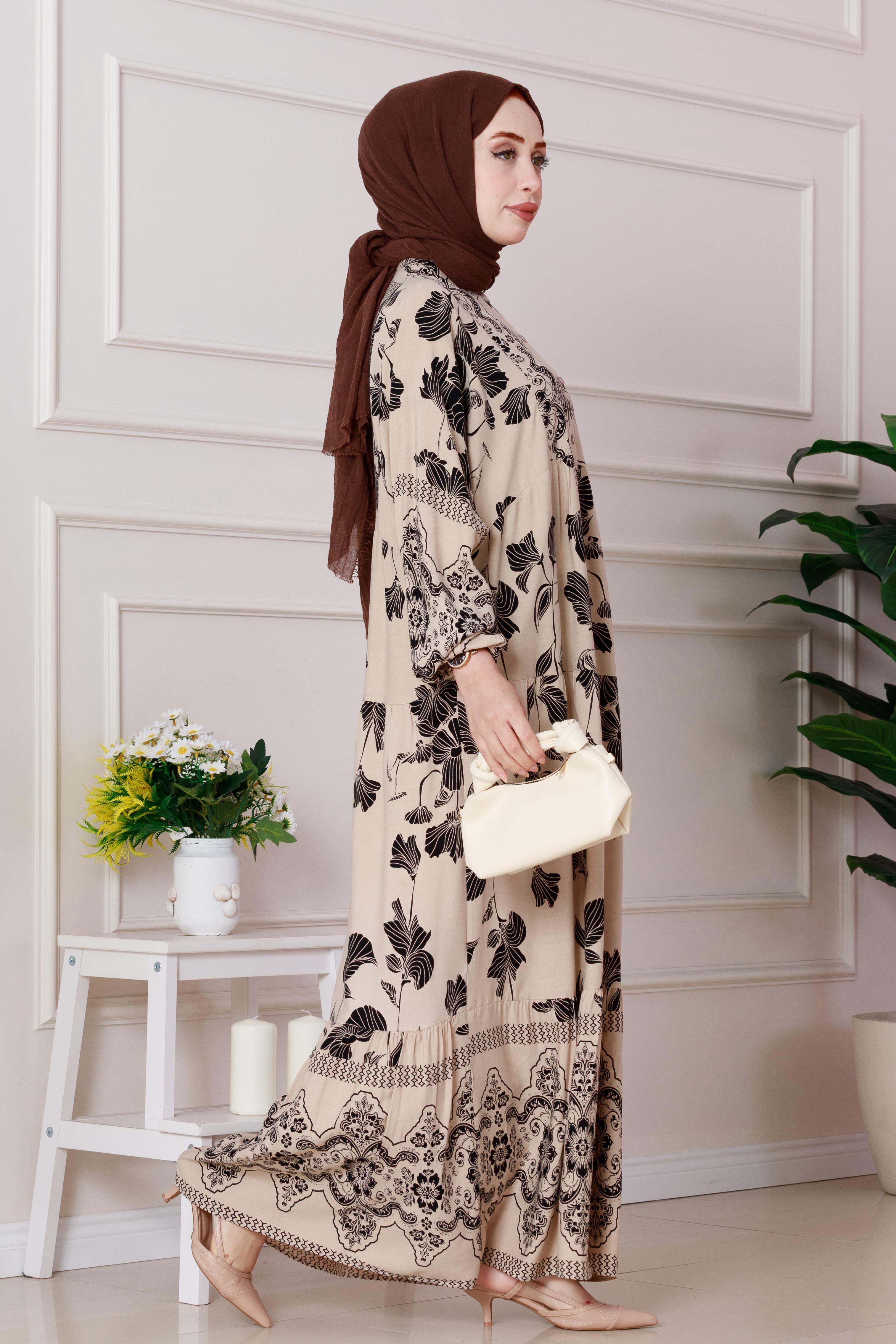 Arya Viscose Half Button Dress - beige color