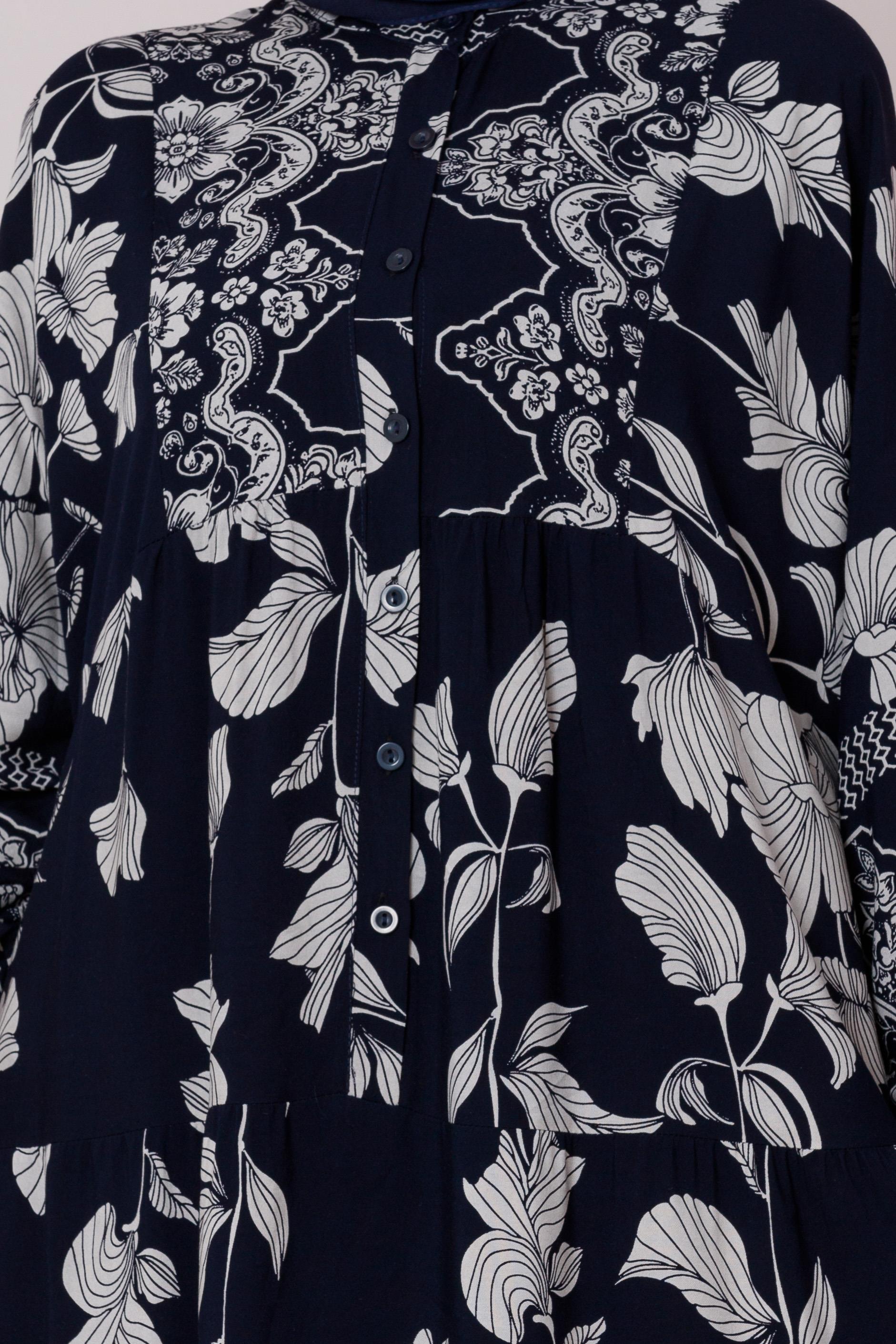Arya Viscose Half Button Dress - navy blue color