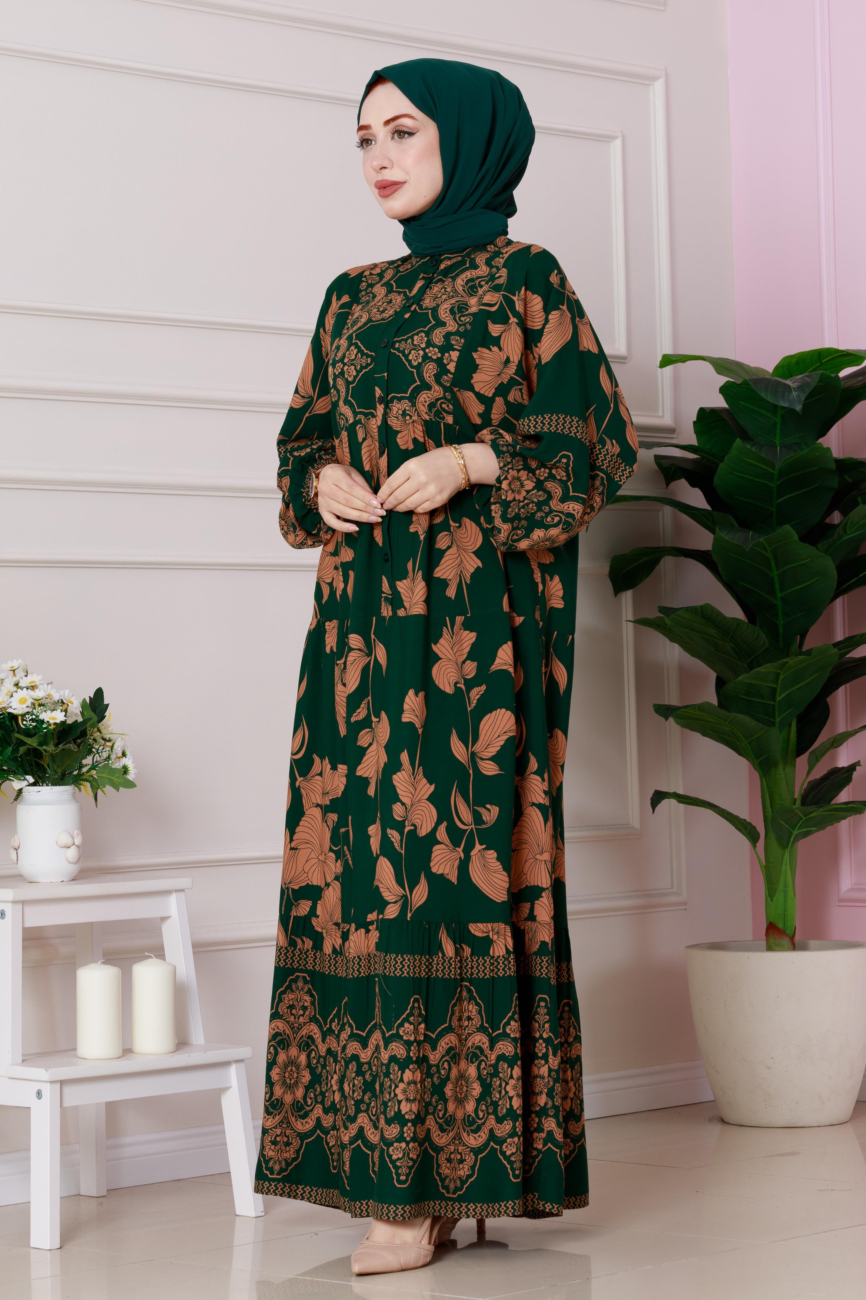 Arya Viscose Half Button Dress - green  color
