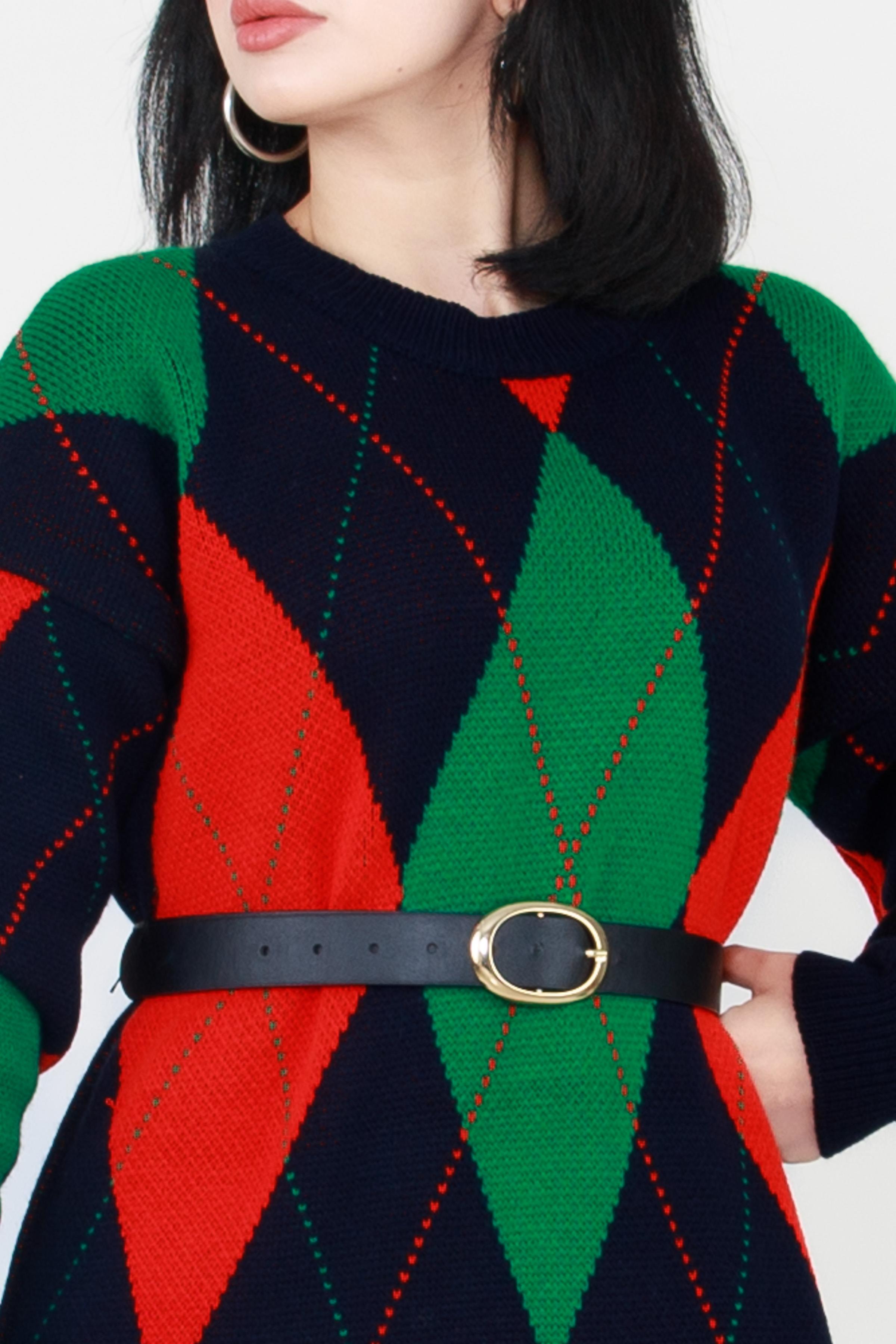 Baklava Pattern Knit Dress-Navy Blue
