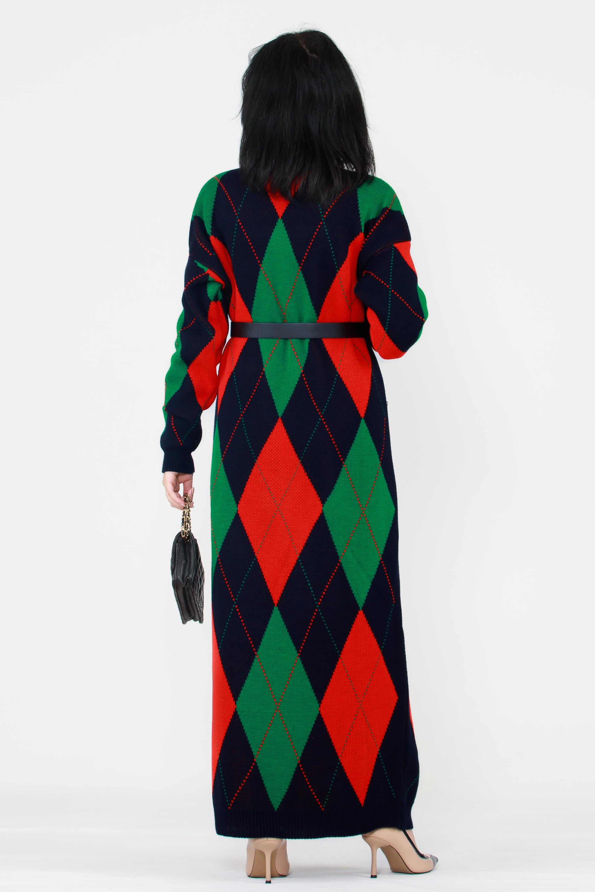 Baklava Pattern Knit Dress-Navy Blue
