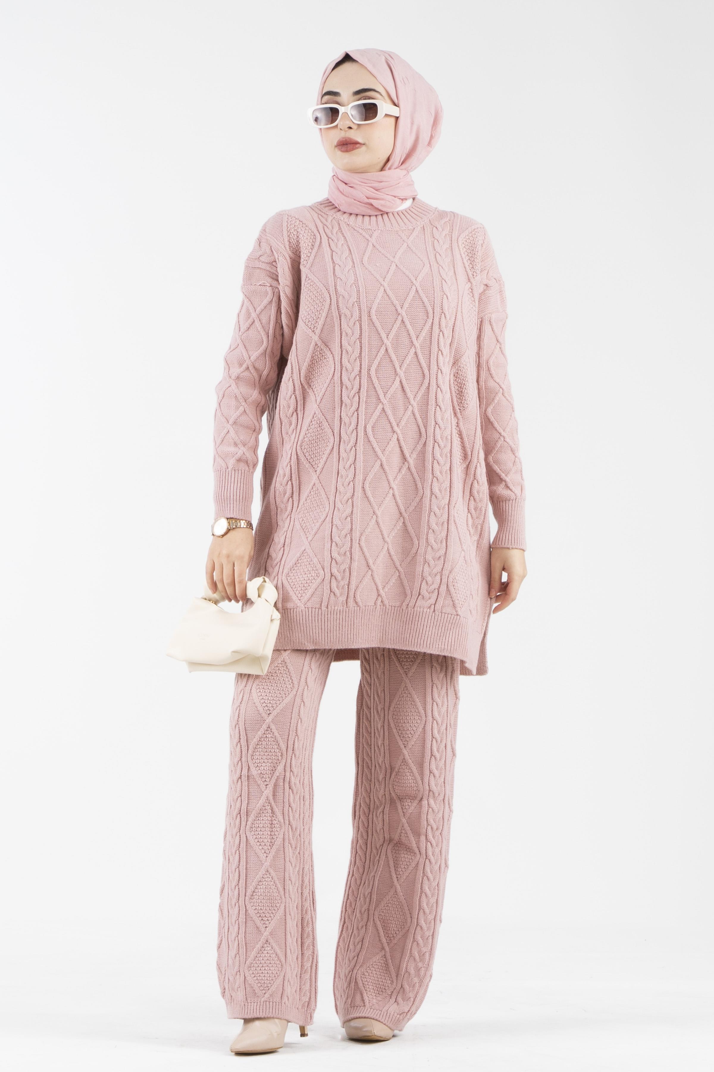Baklava Model Triko Takım-Pembe